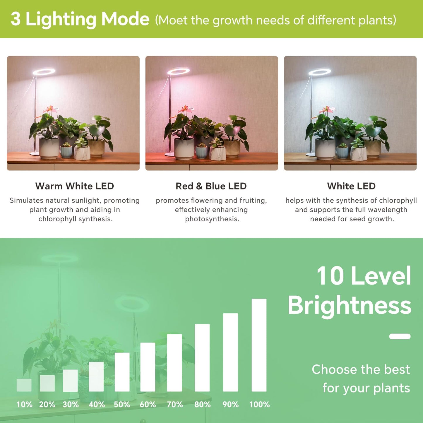 Gtruiidy Desktop Grow Light  Height Adjustable Grow Lights For Indoor Plants Full Spectrum  3 Lighting Mode  Halo Grow Light With Timer  Plant Lights For Indoor Growing (Black)