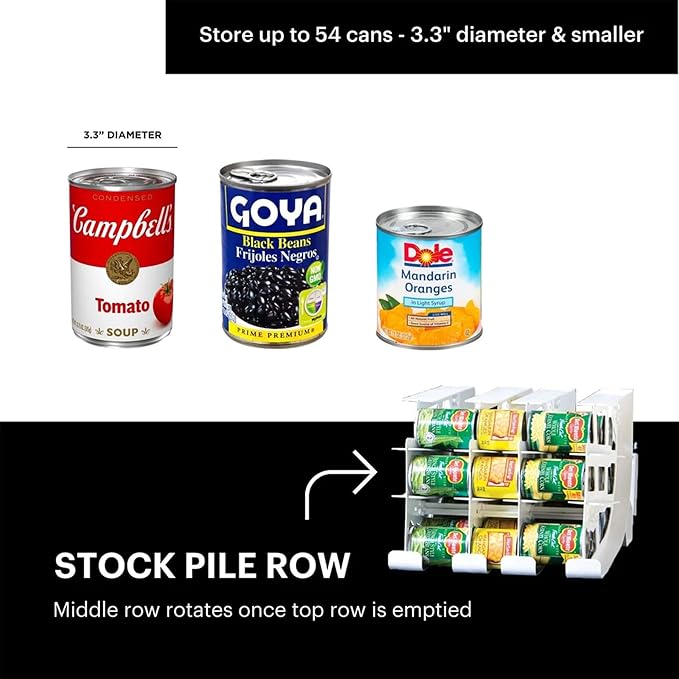 FIFO Can Tracker 3-Pack - 3-Tier Rotating Food Can Organizer for Pantry, Expandable Soda Can Storage for Kitchen, Holds 54 Cans of Food or Soda