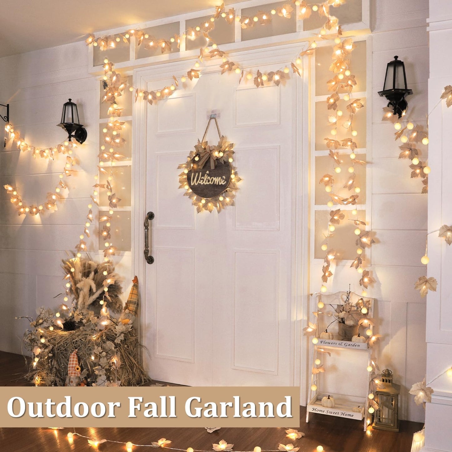 Thanksgiving Decorations-3 Pack 60Led Pumpkin Lights Fall Garland With 3D Pumpkin Enlarged Maples Leaf Battery Operated Pumpkin Thanksgiving Decor Autumn Fall Decor For Home Indoor Outdoor Holiday