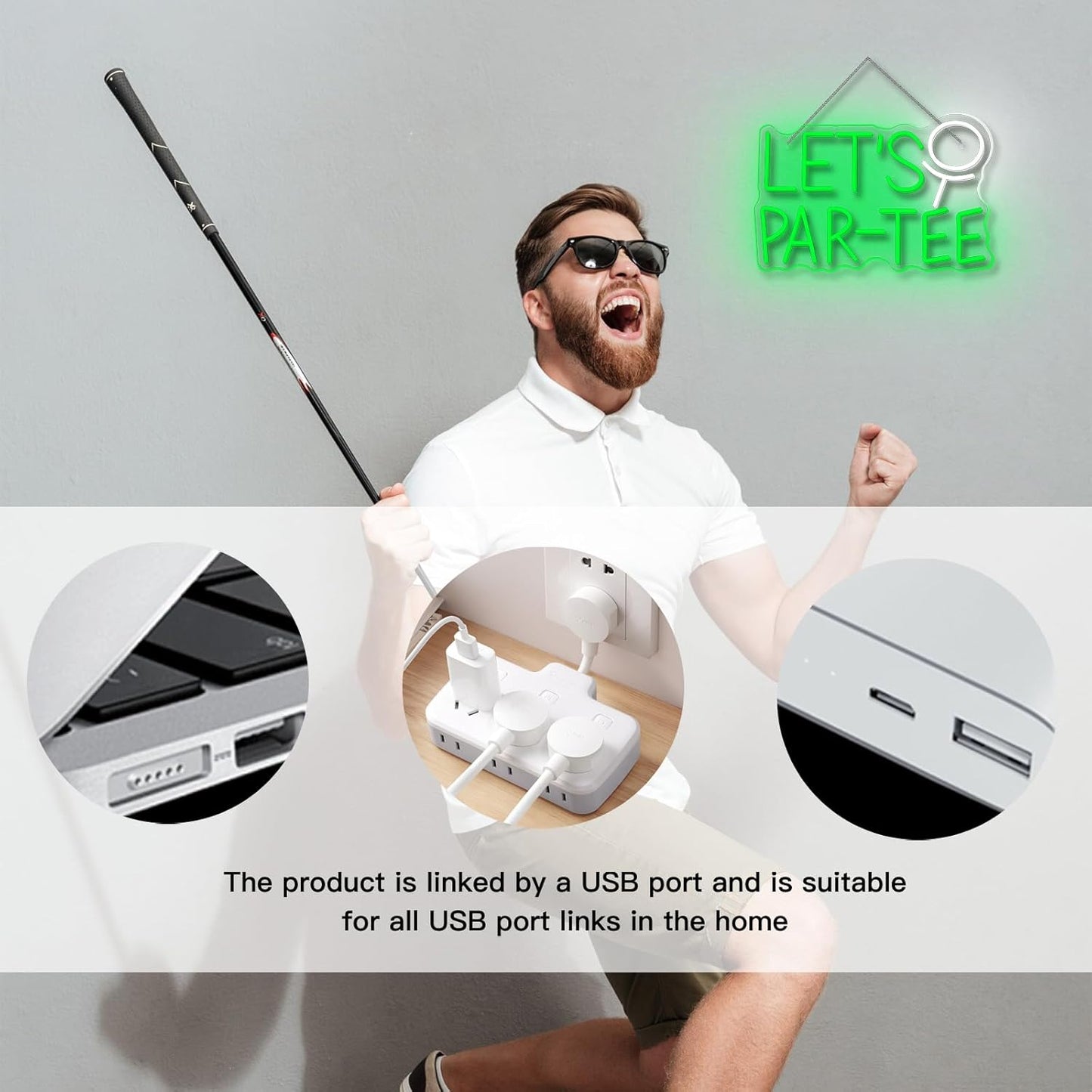 WLHOPE Let's Par Tee Neon Sign for Wall Decor Golf Led Light Sign for Golf Club Neon Signs Neon for Bedroom Light Up Sign for Sport Neon Sign Golf Gift for Men Golf Lover Gift