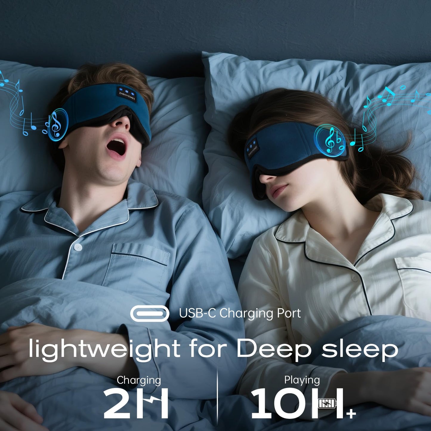 ZHENYEMEI 3D Sleep Mask with Bluetooth Headphones, Sleeping Headphones for Side Sleepers, Wireless Music Eye Mask with Ultra-Thin Stereo Speakers for Men, Women, Tech Gifts, Deep Blue