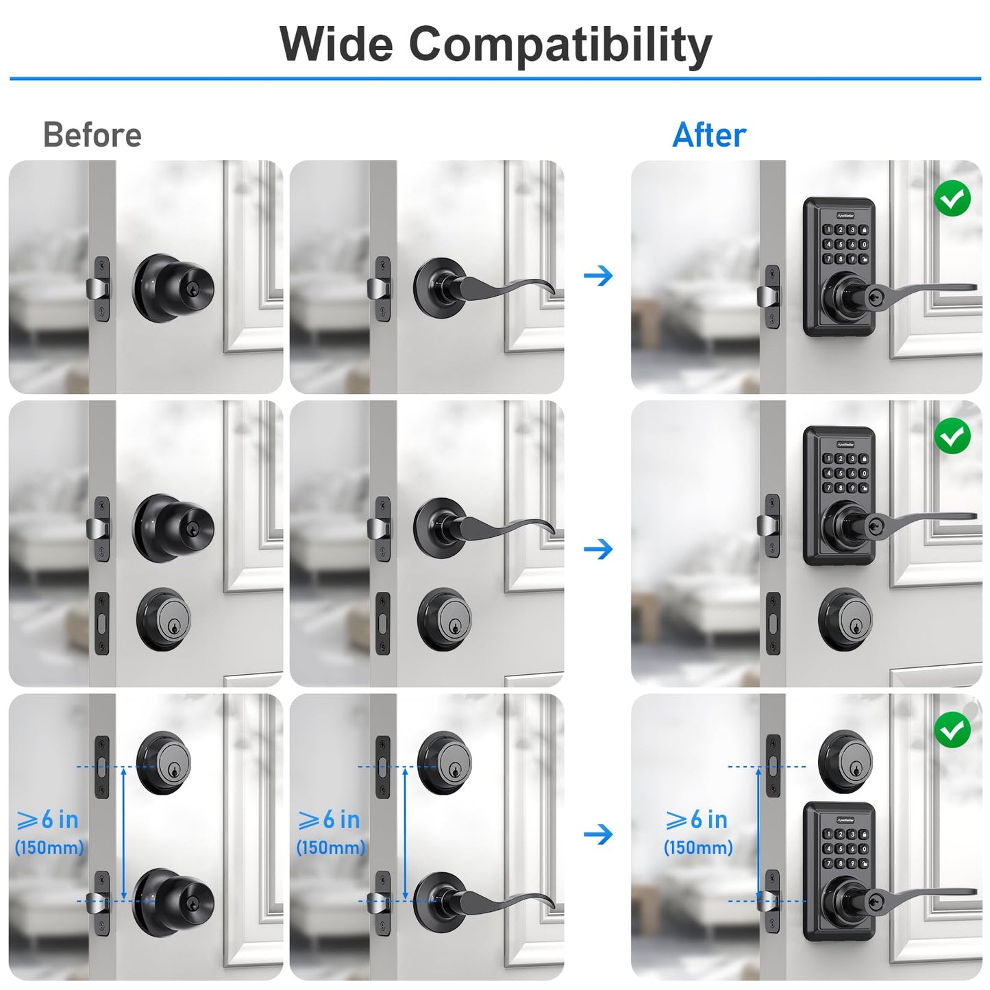 Wi-Fi Smart Door Lock, Keyless Entry Door Lock with Knob, Keypad Door Lock with Handle, Smart Locks for Front Door, Door Knob with Code, No Hub Required, APP Remote Control