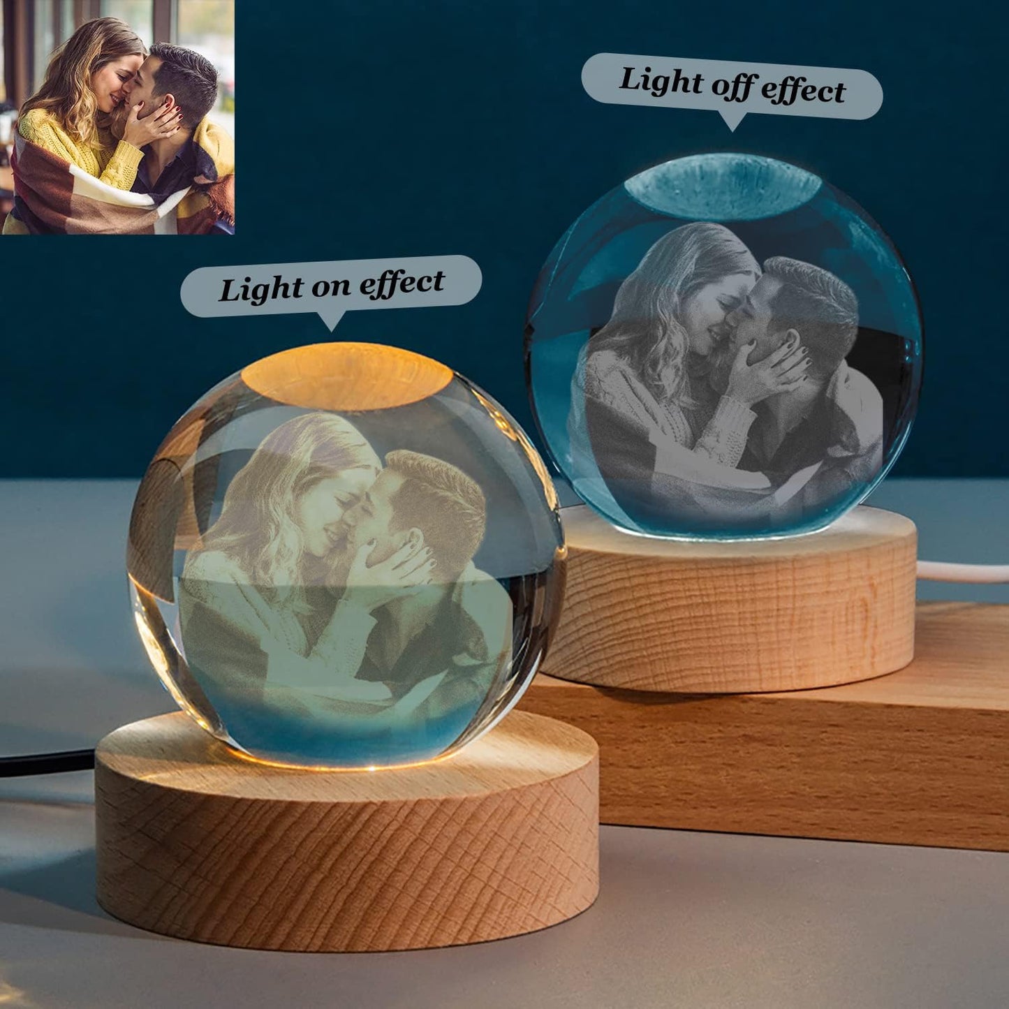 Personalized 3D Photo Engraved on Crystal Night Lights Family Baby Mom Dad Gift Crystal Ball Colorful Atmosphere Lights