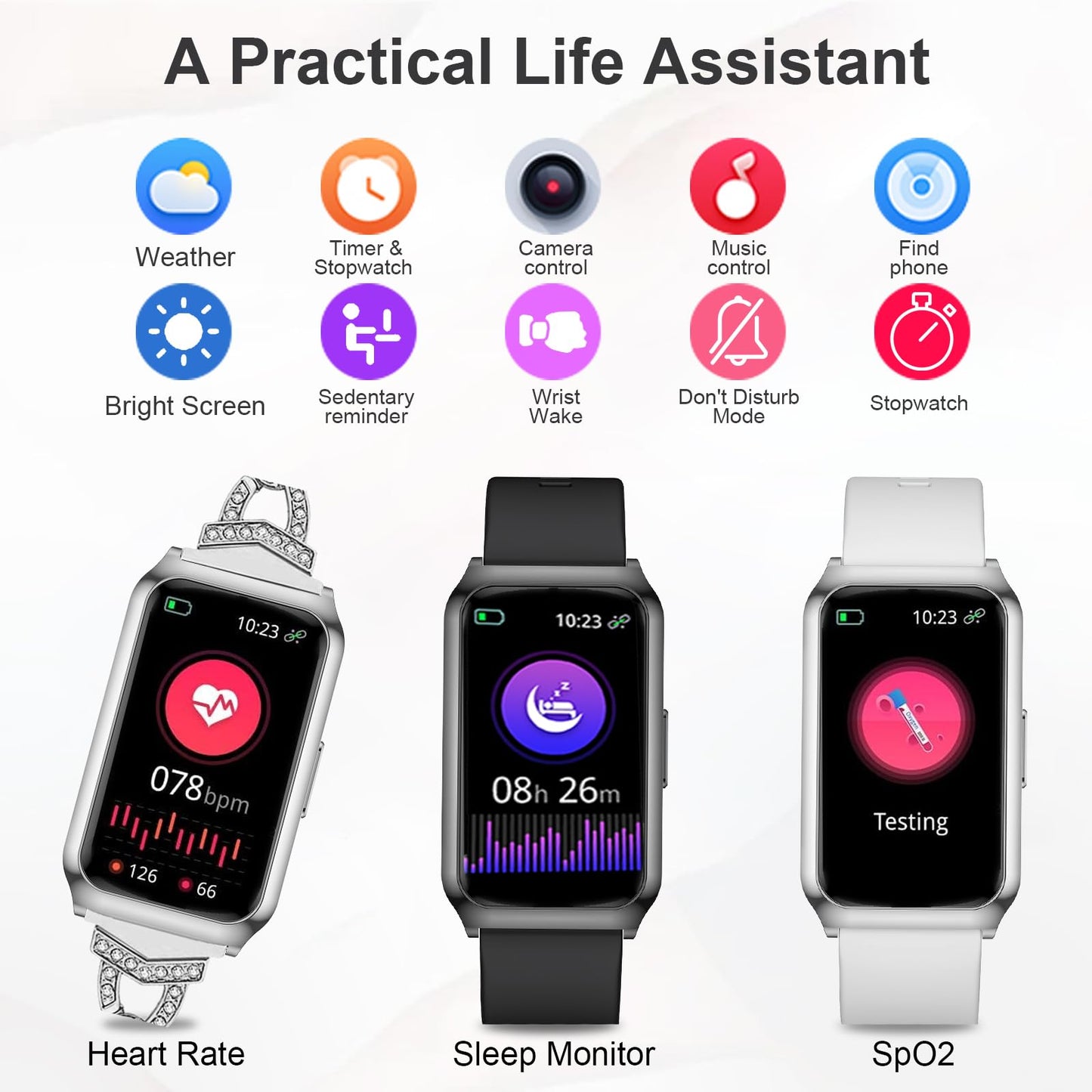 GADIXY Smart Watch,Fitness Tracker Watch 7 Day+ Battery with Heart Rate/Step Counter/Calories/spO2/Sleep Monitor,IP68 Fitness Smart Watches for Women Android&iOS Silver