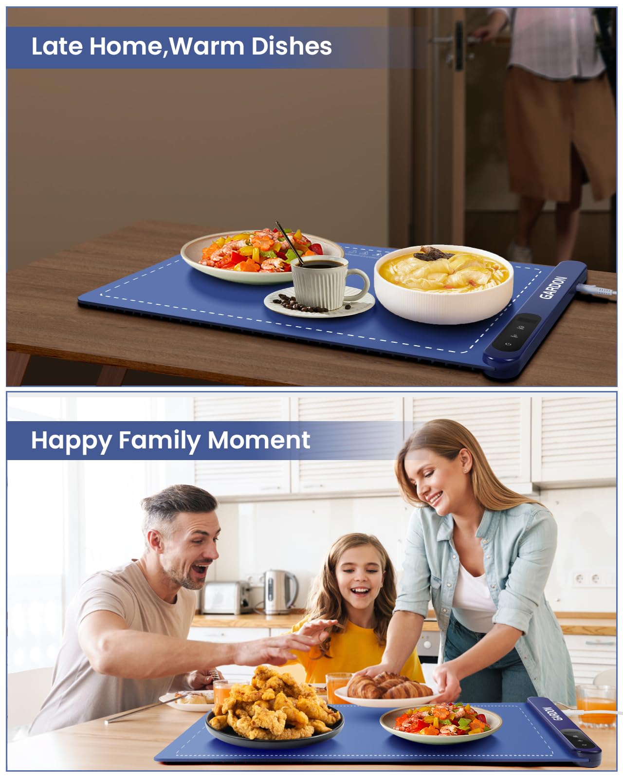 Gardon Warming Mat for Food - 18"x11" Food Warmers for Parties Buffet, Electric Warmer Tray with 6 Temp Settings, Portable Silicone Heating Pad, Kitchen Gadgets & Gifts for Party Home Travel, Blue