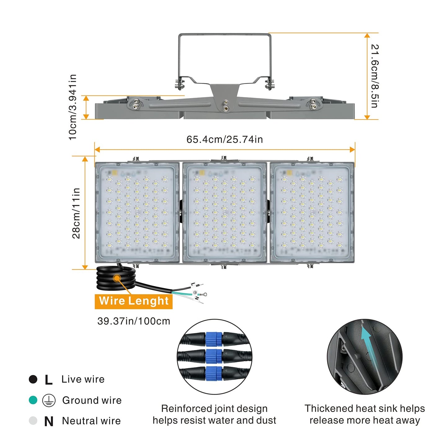 Stasun Led Flood Light Outdoor  300W 27000Lm Outdoor Lighting With 330 Lighting Angle  5000K  3 Adjustable Heads  Ip66 Waterproof Led Exterior Security Area Lights For Yard  Stadium  Parking Lot