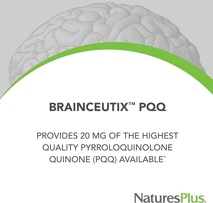 Natures Plus Brainceutix PQQ - 60 Vegan Capsules - Supplement for Memory, Clarity & Brain Power - Enhanced Energy, Anti-Aging - Pyrroloquinoline Quinone (PQQ) - Vegetarian, Gluten-Free - 30 Servings