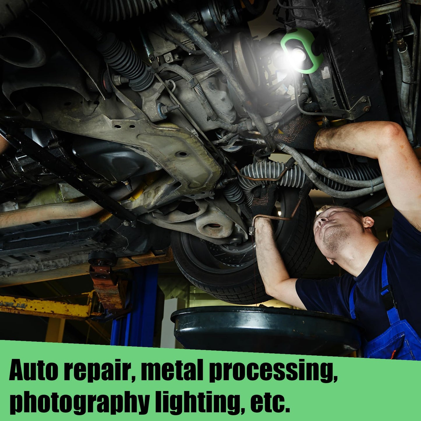 Retisee 2 Pcs 780 Lumens Magnetic Work Light USB Rechargeable LED Flashlight Portable Inspection Light for Car Repair Emergency Lighting Mechanics Workshop (Green)