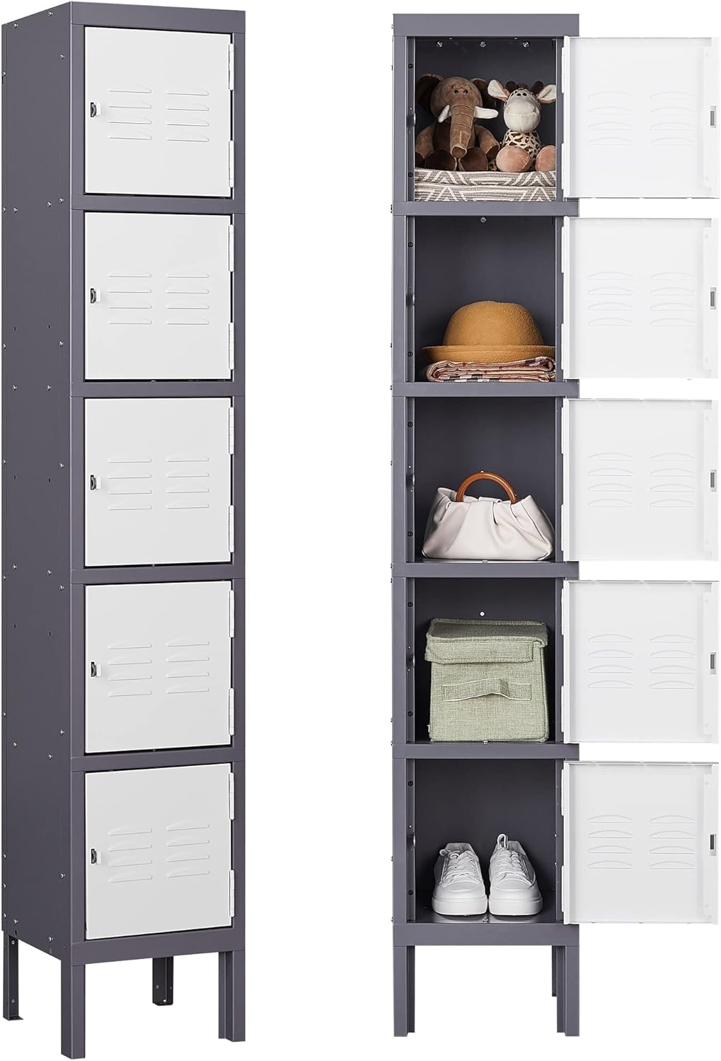 Letaya Storage Locker,5 Door Employees Metal Cabinet with Lock for School Gym Home Office Staff 66" H X 12" W X 12" D