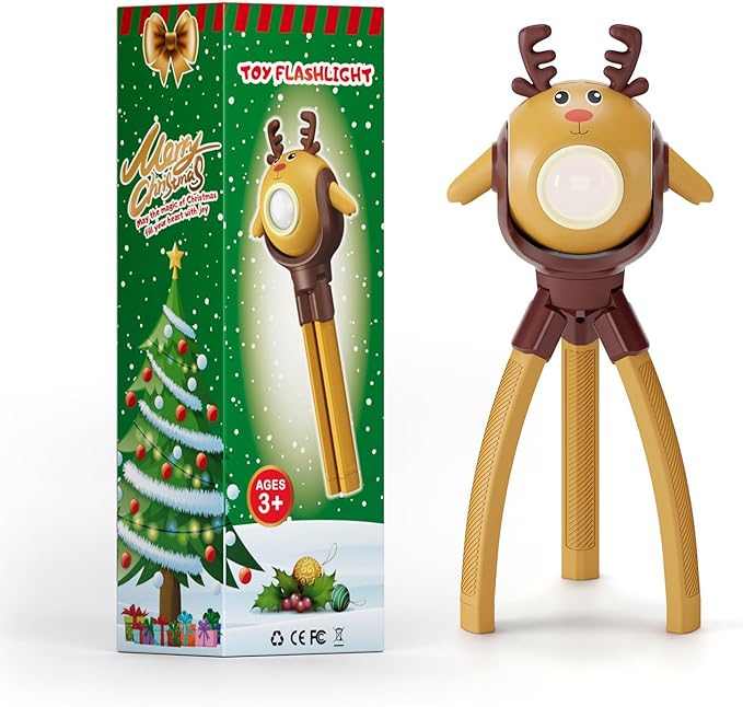 TOLYS Reindeer Kids Flashlight – Rechargeable LED Torch with 8 Songs, USB-C, Fun Flashlight for Boys & Girls, Perfect for Parties, Camping & Outdoor Adventures