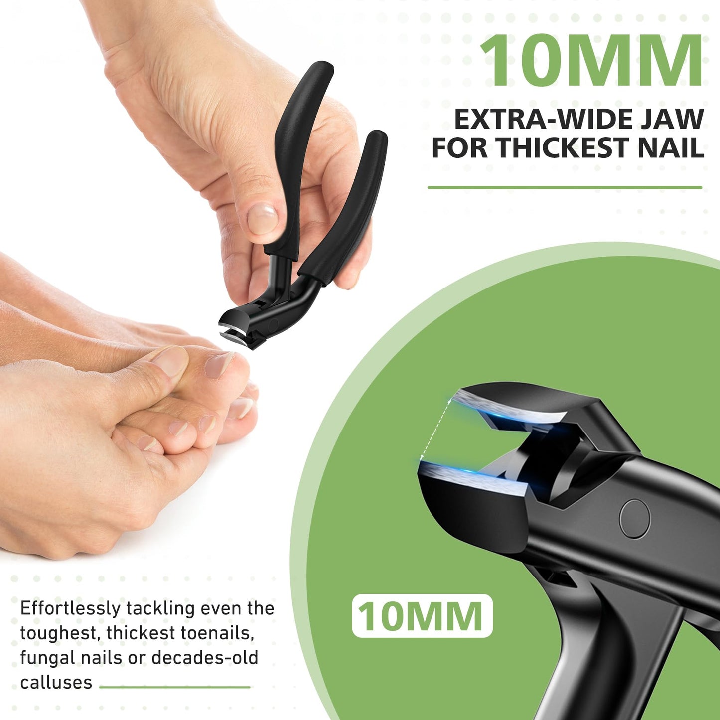 BALUCA Curved Head Toenail Clippers for Seniors for Thick Toenails, Long Handle Toe Nail Clippers with Catcher, German Stainless