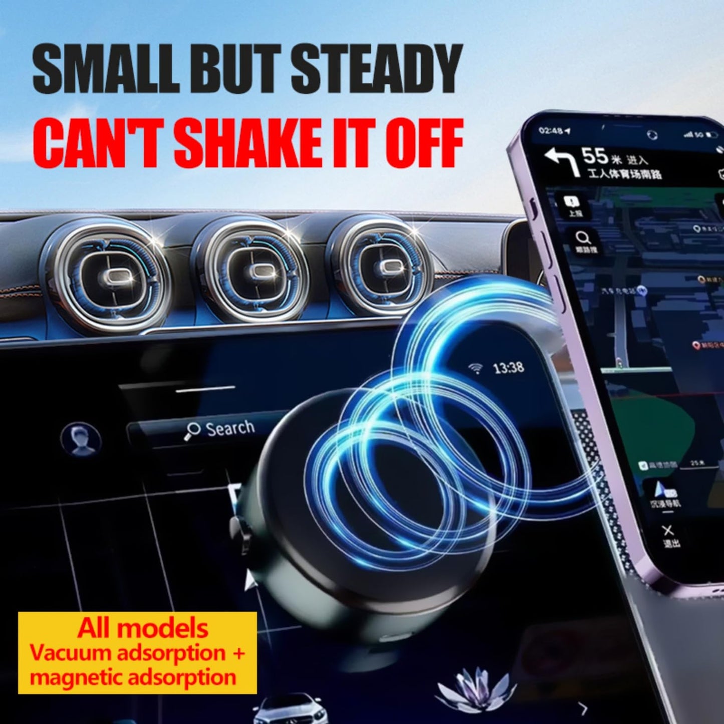 Muuto Suction Cup Phone Mount 360 Rotating Car Magnetic Phone Holder, Suction Phone Mount Windshield Dashboard Universal Suitabl