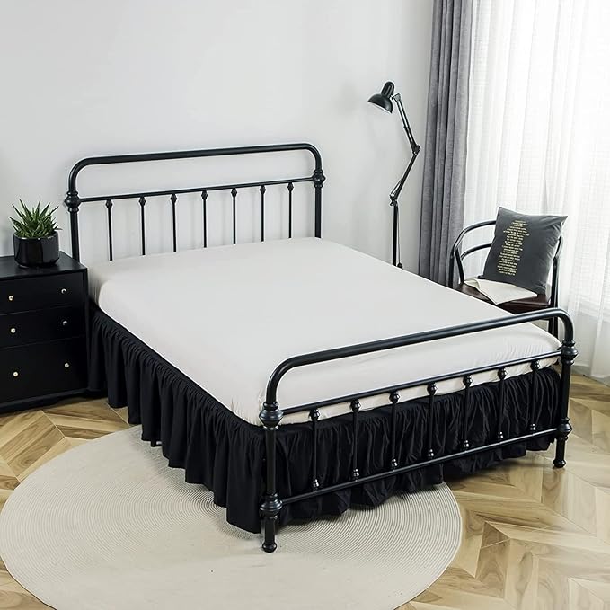 Bed Skirts King Size 16 Inch Ruffled Bed Skirt with Split Corners,Drop Dust Ruffle Bed Skirt with Platform, Black, King - 16" Drop