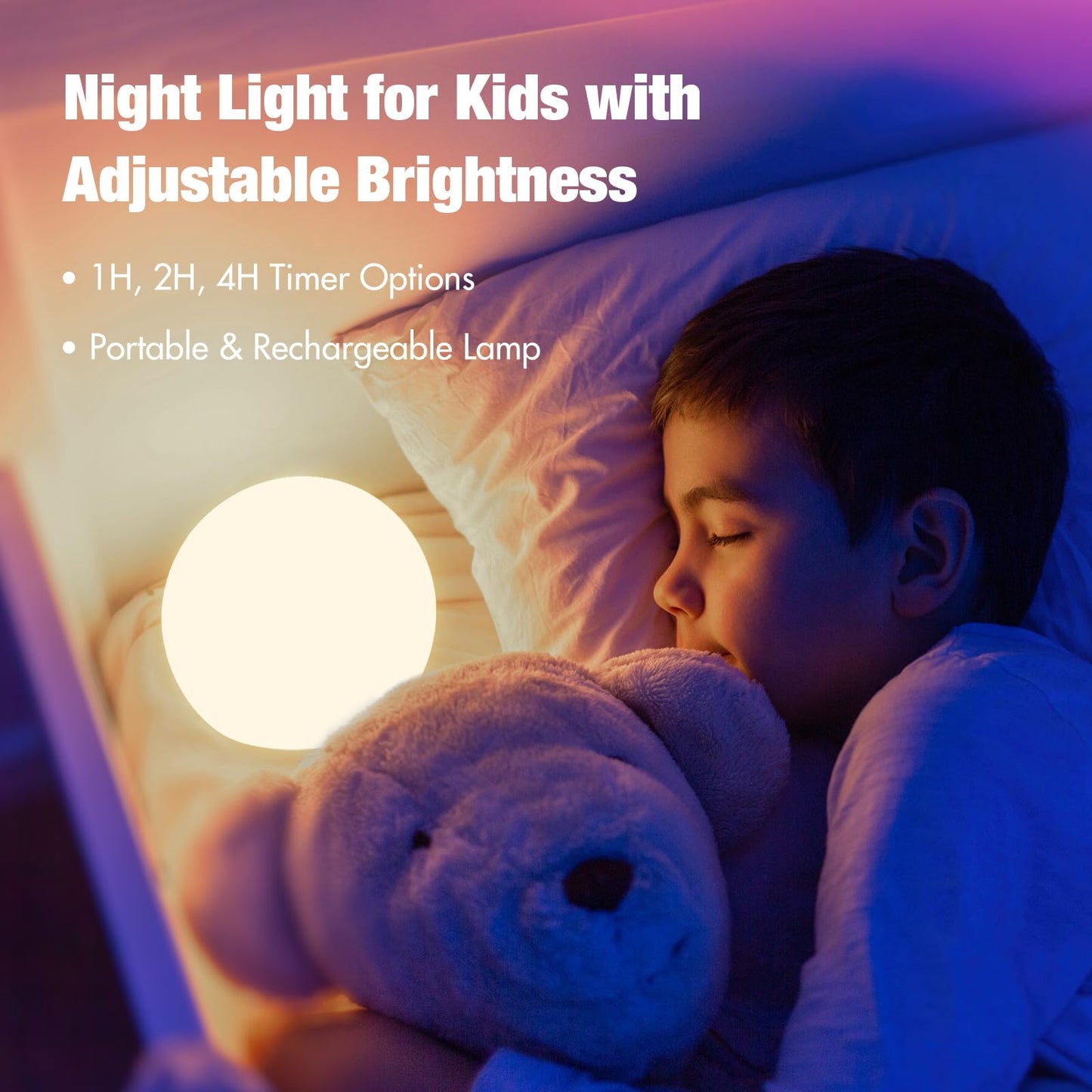 NBStarTech Kids Night Light, Dimmable 16 RGB Colors, 4.8in Waterproof Globe, Rechargeable with Remote, Multicolor