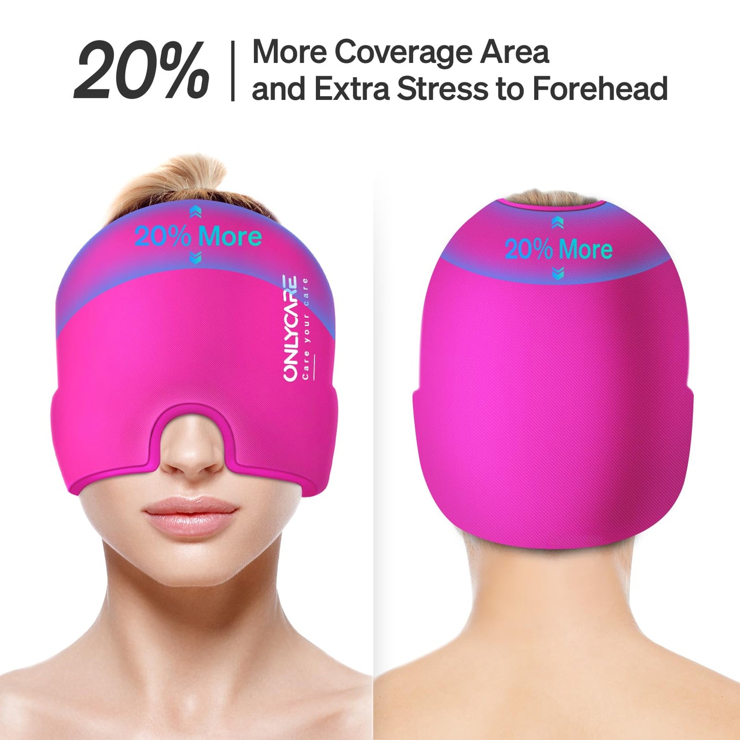 ONLYCARE Migraine Relief Cap, Soothing Migraine Mask, Upgraded Odorless Gel Ice Head Wrap, Hot and Cold Therapy, Headache Ice Pack for Tension, Stress, Hangover (Bright Pink)