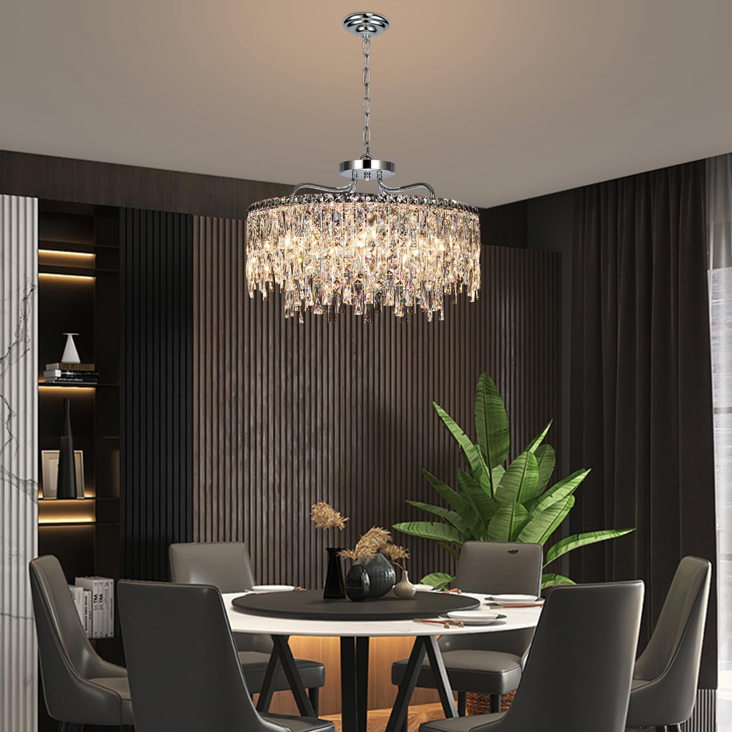 Nisidun stylish Crystal Chandelier  24 Modern Round Dining Room Chandeliers Over Table 8 Lights Chrome Ceiling Pendant Ceiling Lighting For Living Room Bedroom Entryway Foyer Staircase