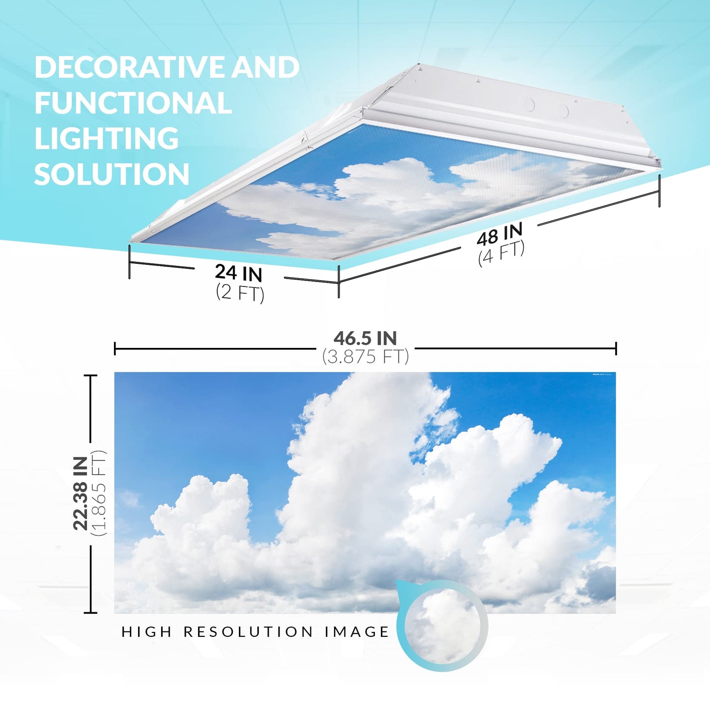 Octo Lights Fluorescent Light Covers 2X4 - Majestic Cumulus, Backlit Film, Model Cld-015, Reduces Headaches, Enhances Focus