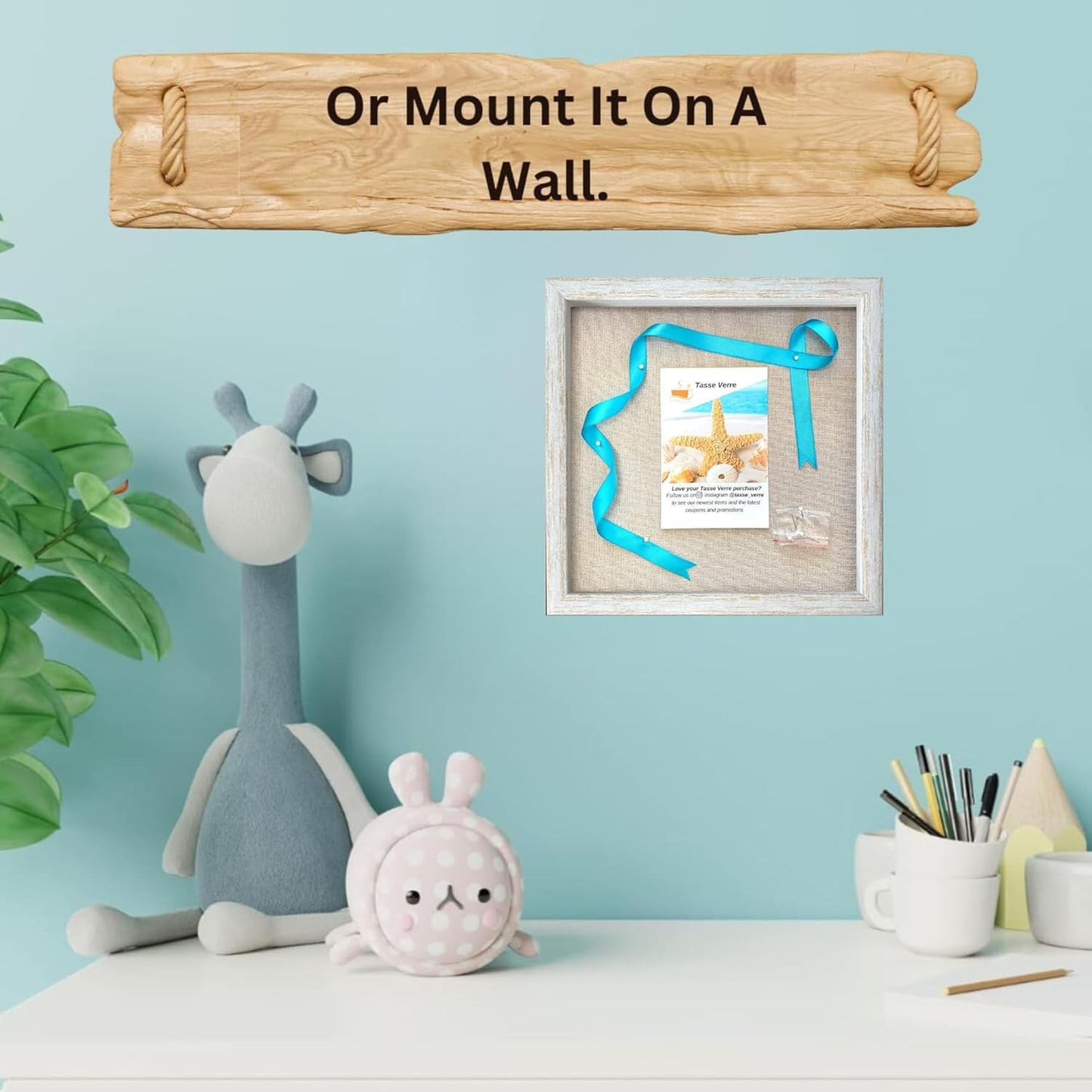 Tasse Verre 12x12 Rustic Display Shadow Box (2-Pack) Frame w/Linen Background and 16 Stick Pins - Ready to Hang Shadowbox Picture Frame - Box Display Baby Memorabilia Wedding
