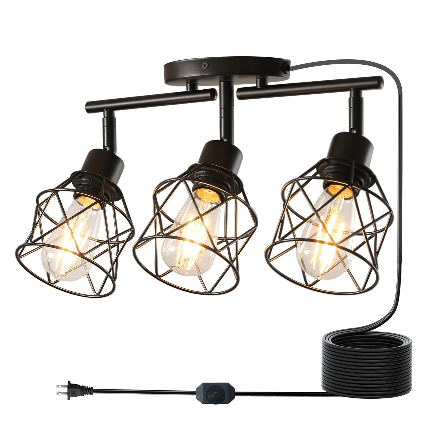 Vivihobb Dimmable Black Plug In Track Lighting Kit 3 Light Plug In Ceiling Light With 16.5 Cord Flexibly Rotatable Light Head Modern Industrial Farmhouse Style(Bulbs Not Included)