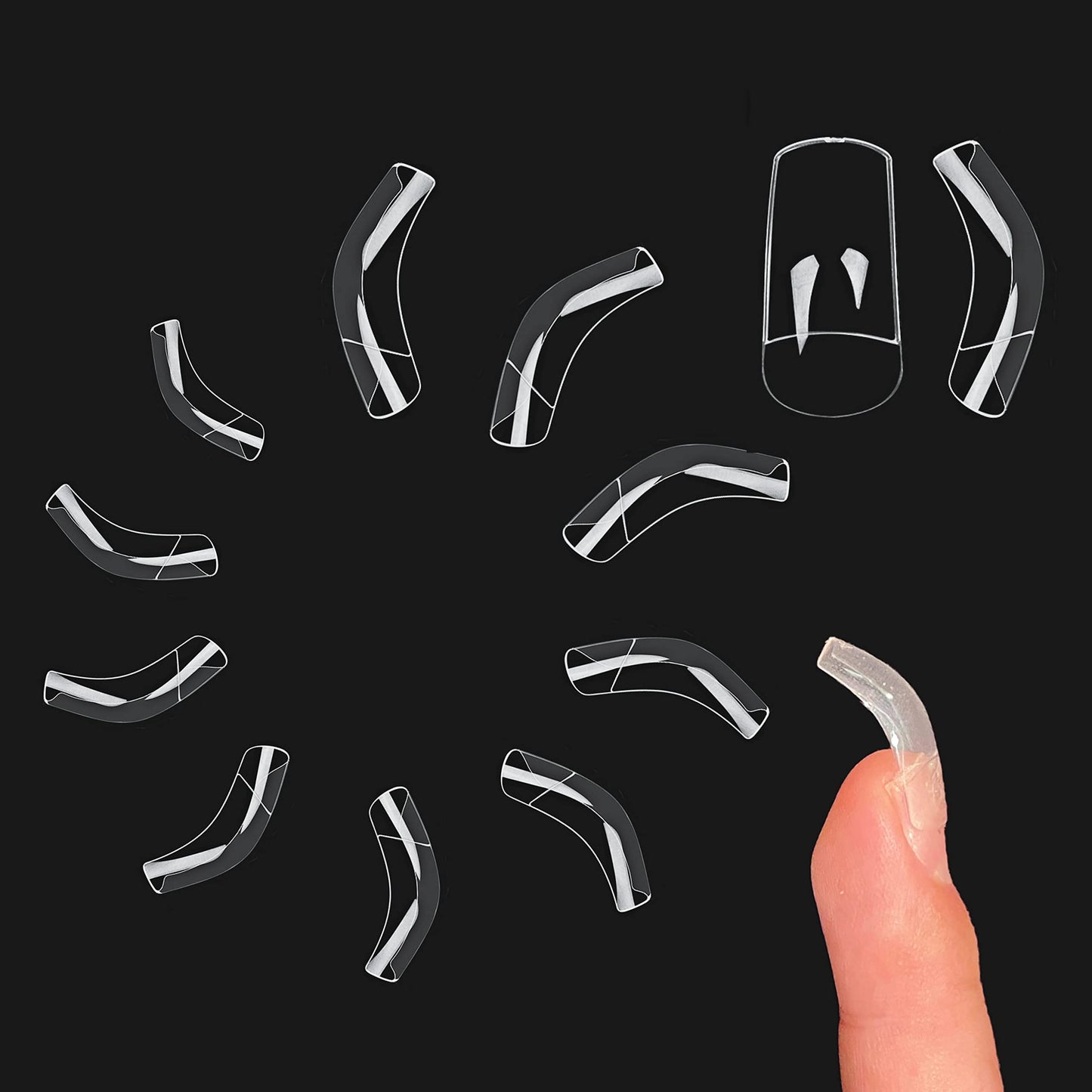 NOVO OVO 500 pcs Hawk Curved Transparent Clear Cystal Extra Super Extreme Deep Curve Half Cover Short Square Tapered Eagle Claw