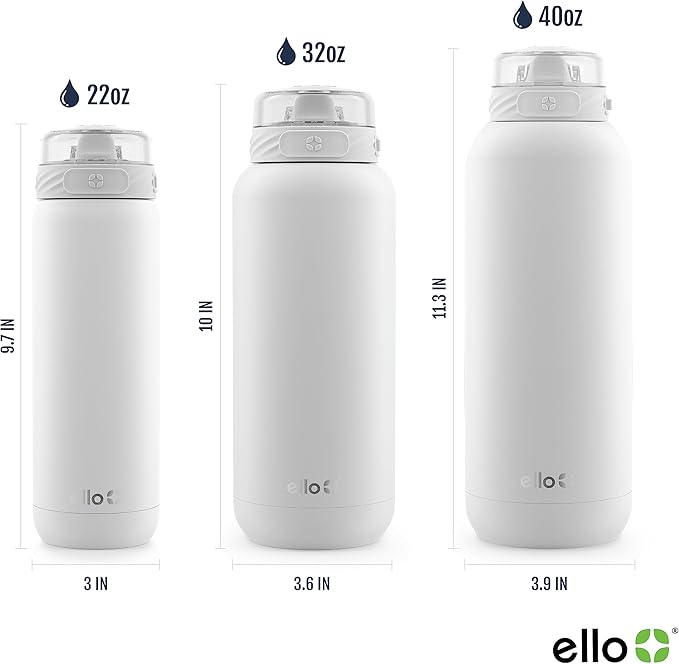 Ello Cooper 22oz Stainless Steel Water Bottle with Straw and Carry Handle, Double Walled and Vacuum Insulated Metal, Leak Proof Locking Lid with Soft Silicone Spout, Reusable, BPA Free, Grey