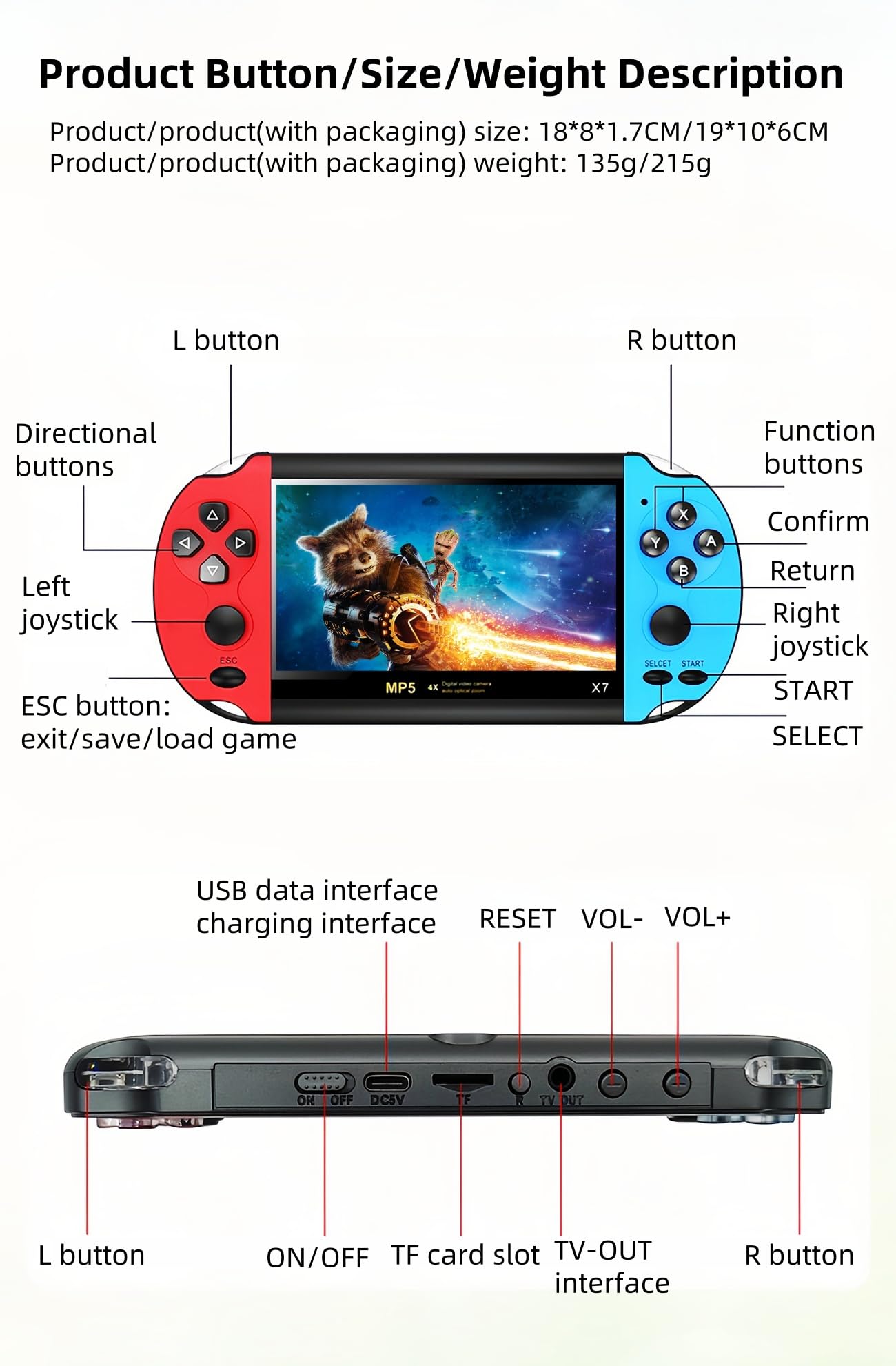 TAQY 4.5 Inch Retro Game Console Multiple Simulators Built-in Free 3000 Games Support Video/Music Portable Children's Puzzle Device/Toys Electronic Game Kid's Travel Companion