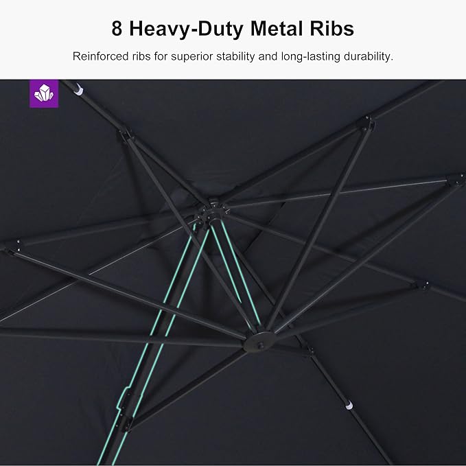 PURPLE LEAF 9' × 11.5' Patio Cantilever Umbrella with Base Outdoor Rectangle Adjustable Offset Umbrellas with 360-degree Rotation and 8 Heavy Duty Metal Ribs for Garden Deck Pool Grey