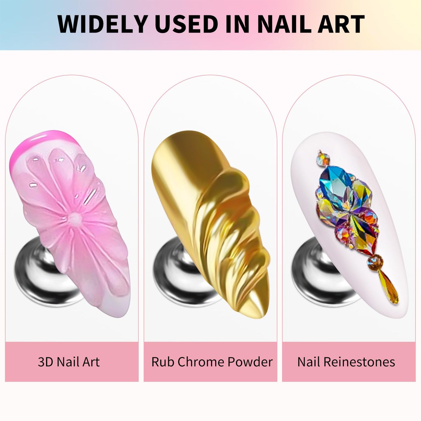 3D Nail Gel and Chrome Nail Powder Kit, 3 in 1 No Wipe Clear 3D Sculpting Gel for Nail Art Carving Molding Rhinestone Glue 15g,