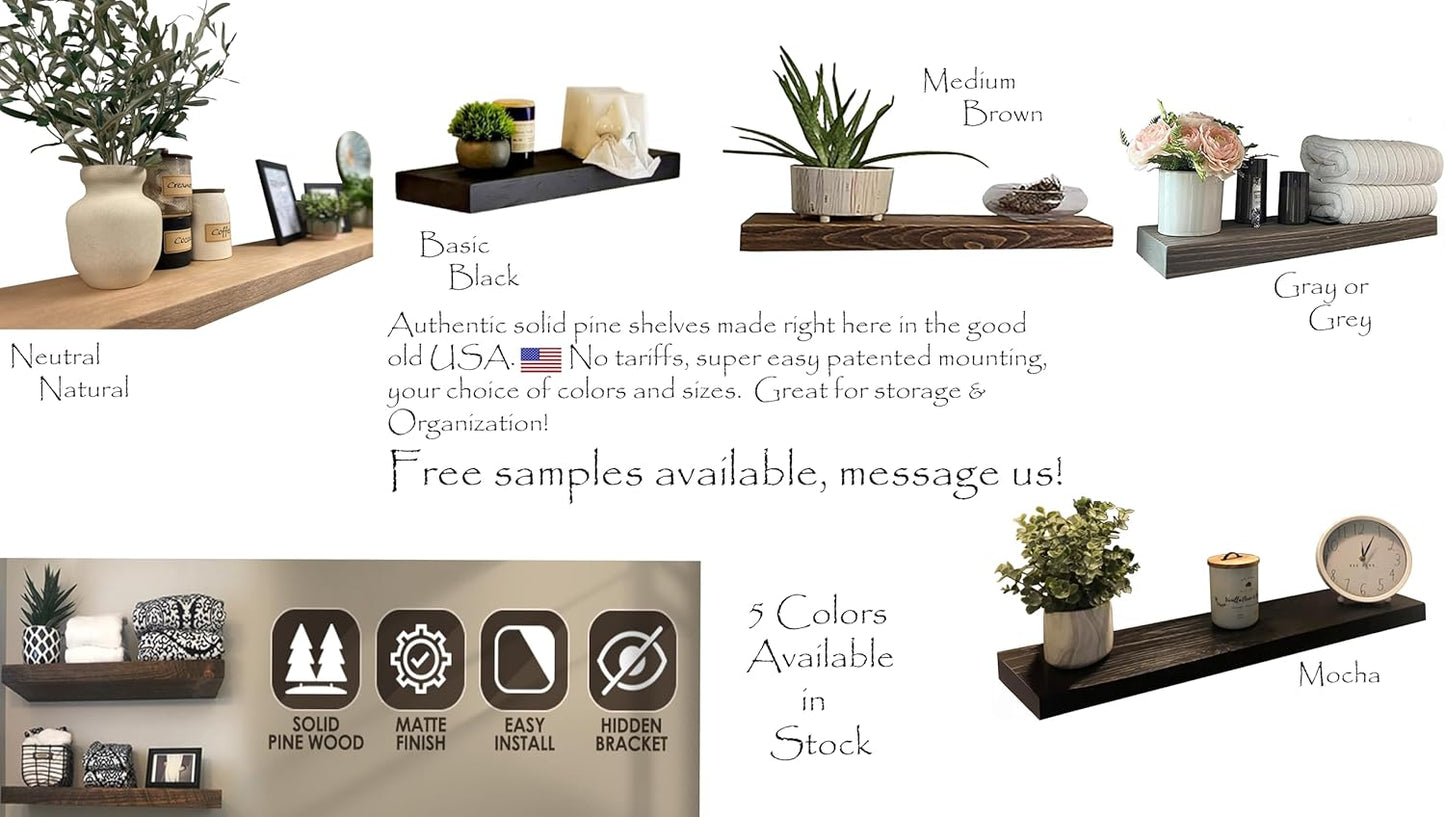 Joel's Antiques 30 Inch Wooden Floating Shelves for Wall - 30x8x2 in - Made of Natural Wood - Heavy Duty Rustic Wall Shelves - Made in USA - Perfect for Living Room, Kitchen - Mocha