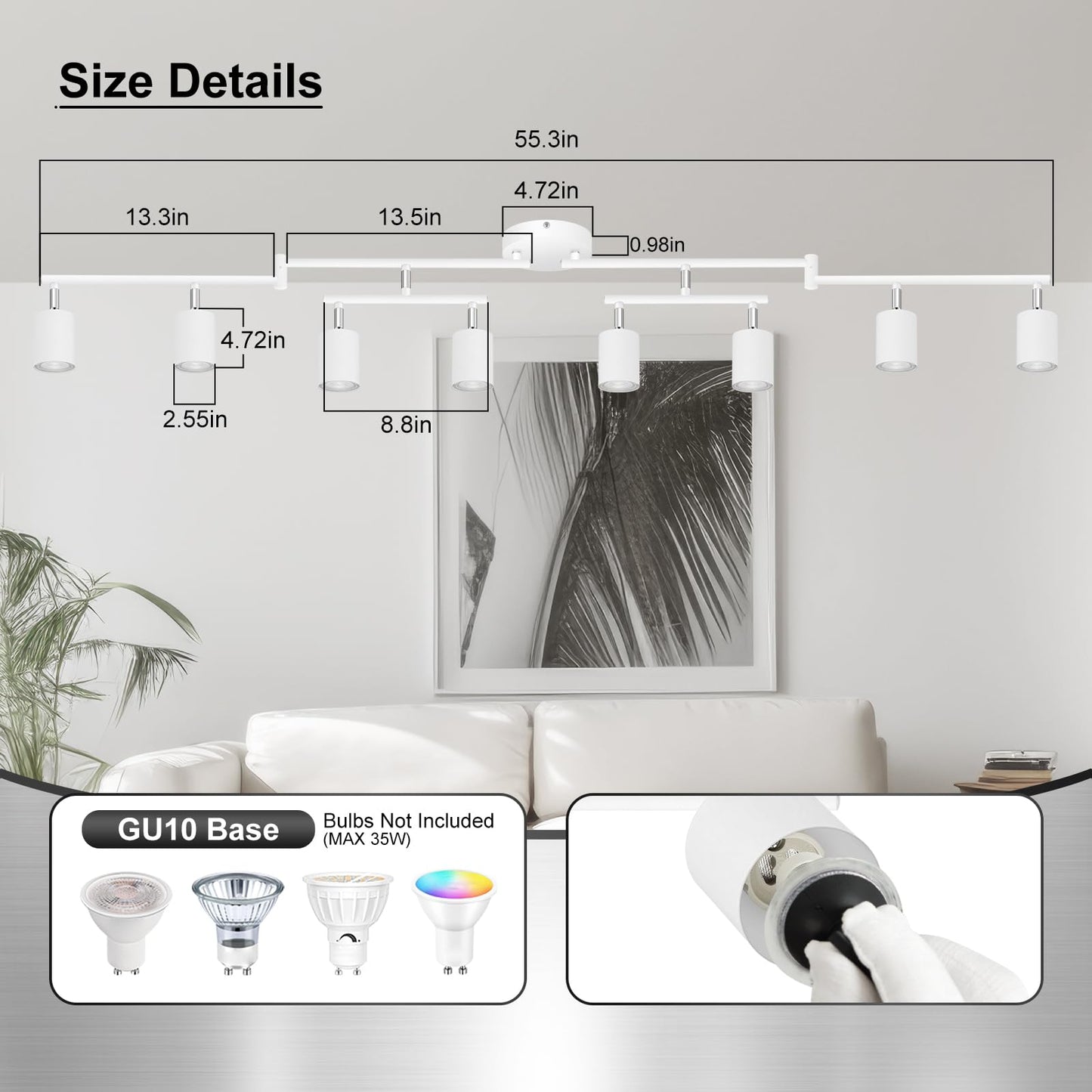 Auquee 8 Light Track Lighting Fixtures Ceiling  Matte White Kichen Track Lighting Fixtures  Rotatable Light Heads  Adjustable Modern Led Track Lights For Kitchen/Hallway  No Gu10 Bulb