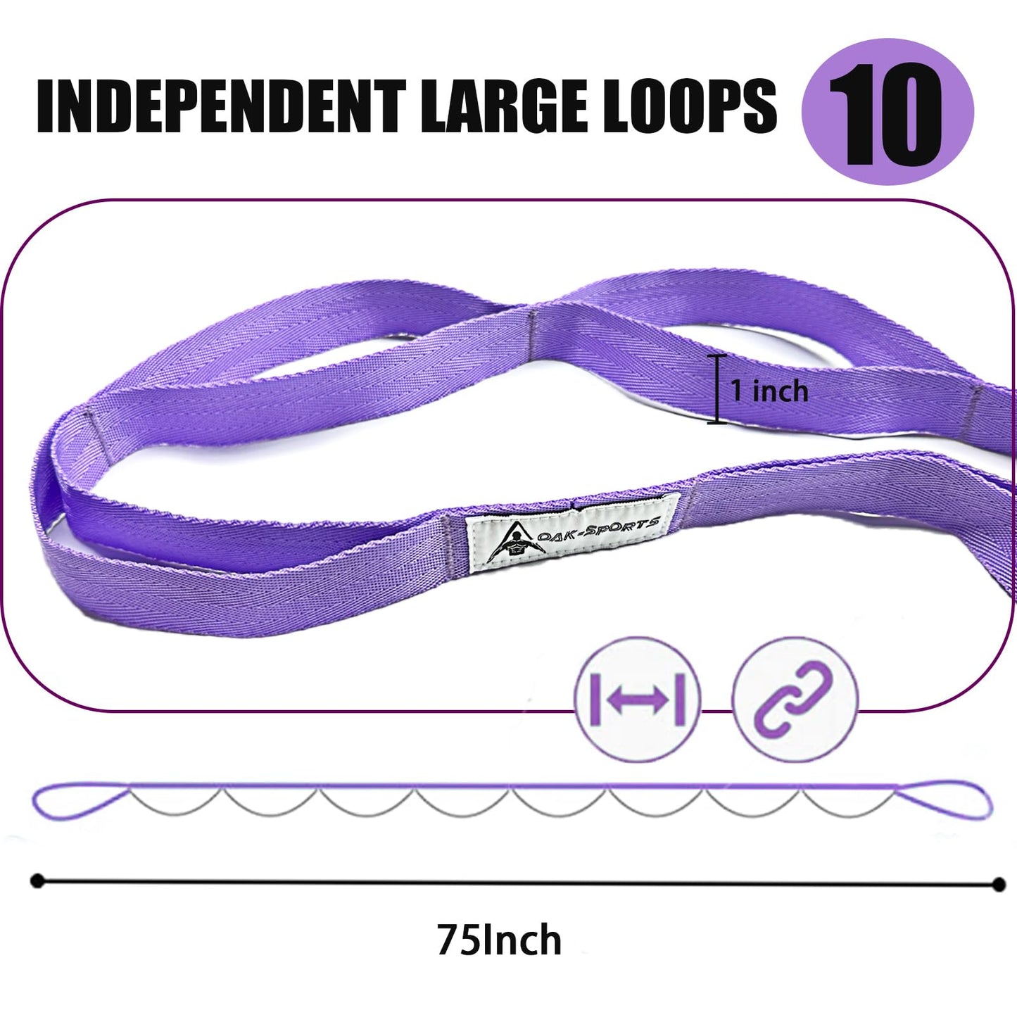 Stretching Strap Yoga Strap with Loops, Stretch Straps for Physical Therapy, Non-Elastic Exercise Strap for Pilates, Dance and Gymnastics with Workout Guide (Purple+Purple)