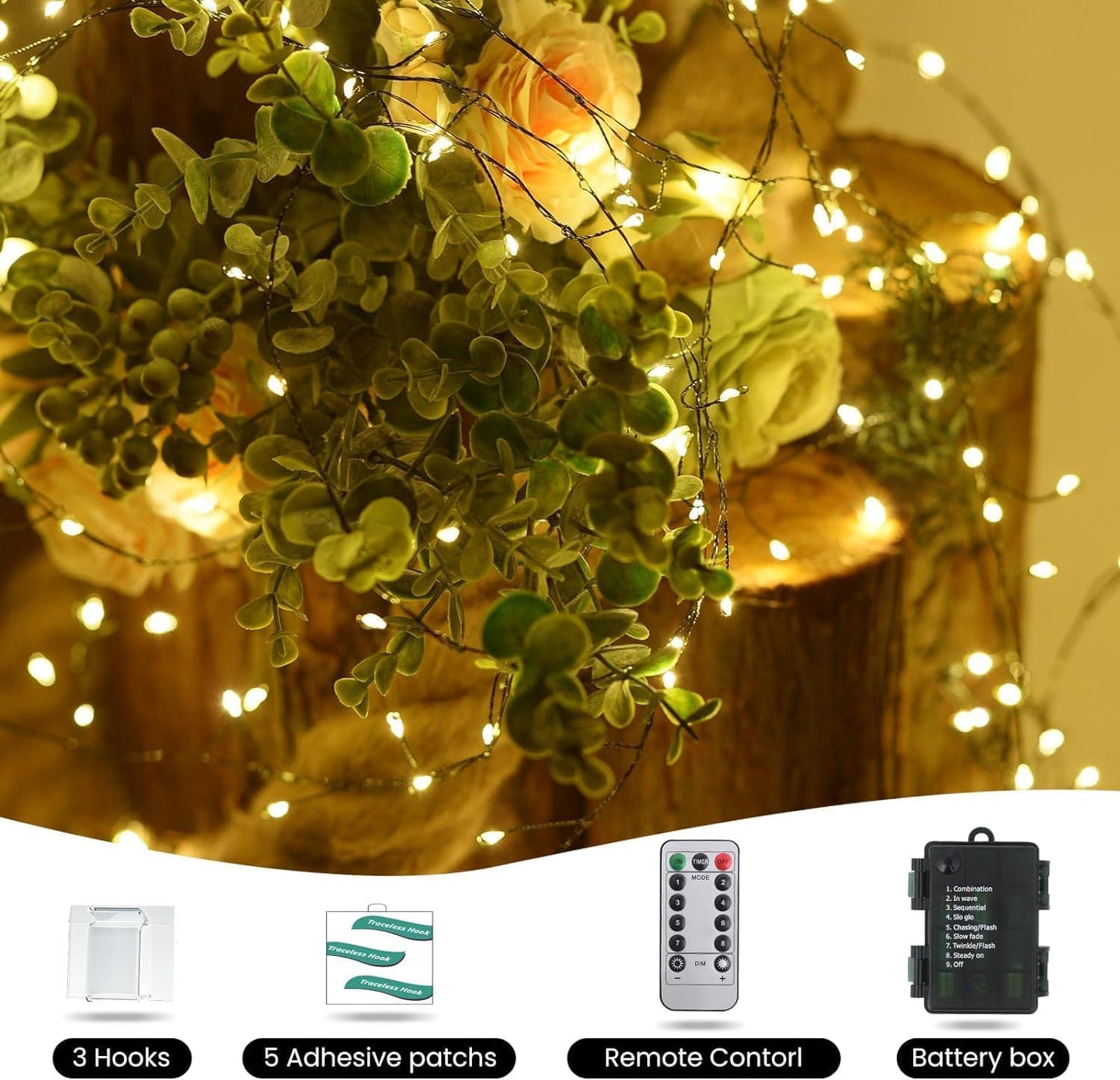 Dailyart 6Ft 120 Led Green Copper Wire Fairy Lights - Waterproof Battery Operated String Lights For Garden, Wedding, Party, Xmas