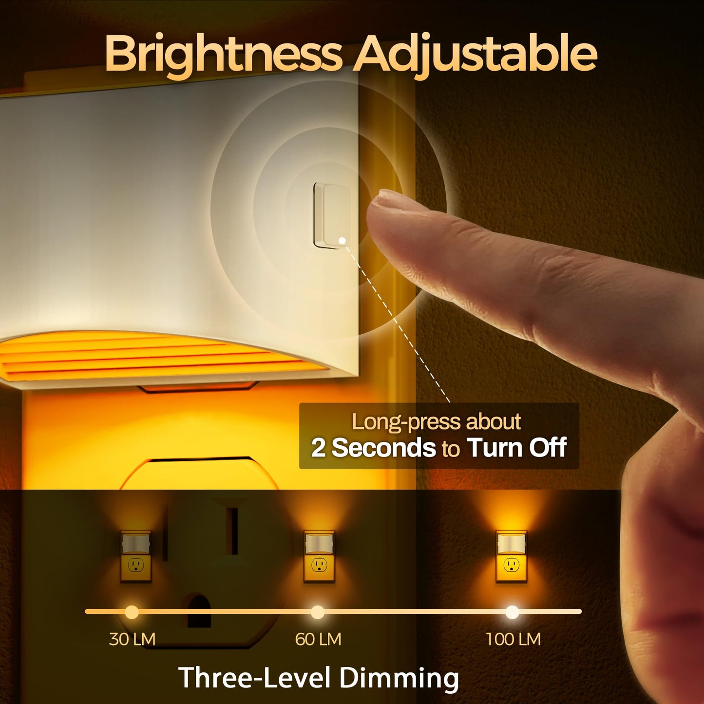 Doresshop Led Night Light[2 Pack]  Night Lights Plug Into Wall  3 Level Brightness Adjustable Plug In Night Light  Dusk To Dawn Sensor Nightlights For mature-themeds Bedroom Bathroom Hallway Amber White Cover