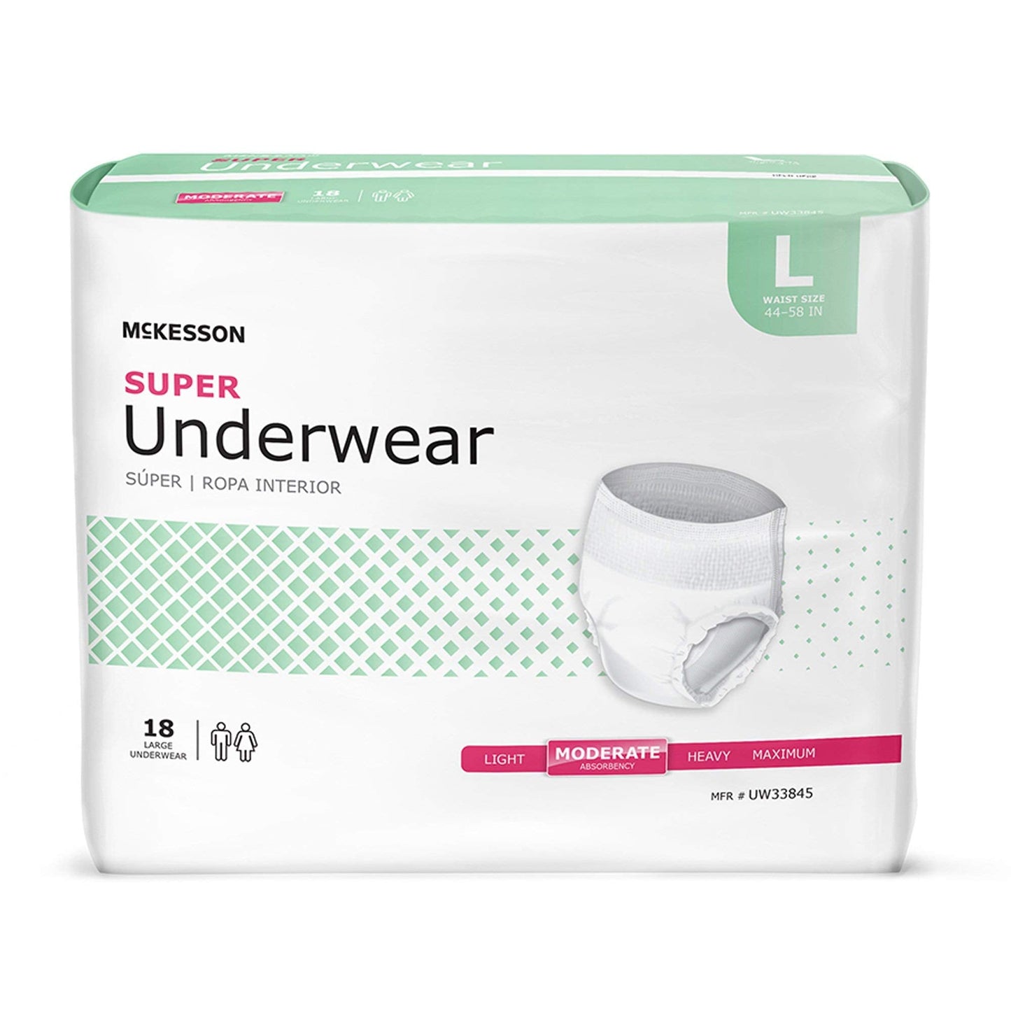 McKesson Super Adult Incontinence Underwear, Pull-On Style, Breathable, White (Large, 72, Count)