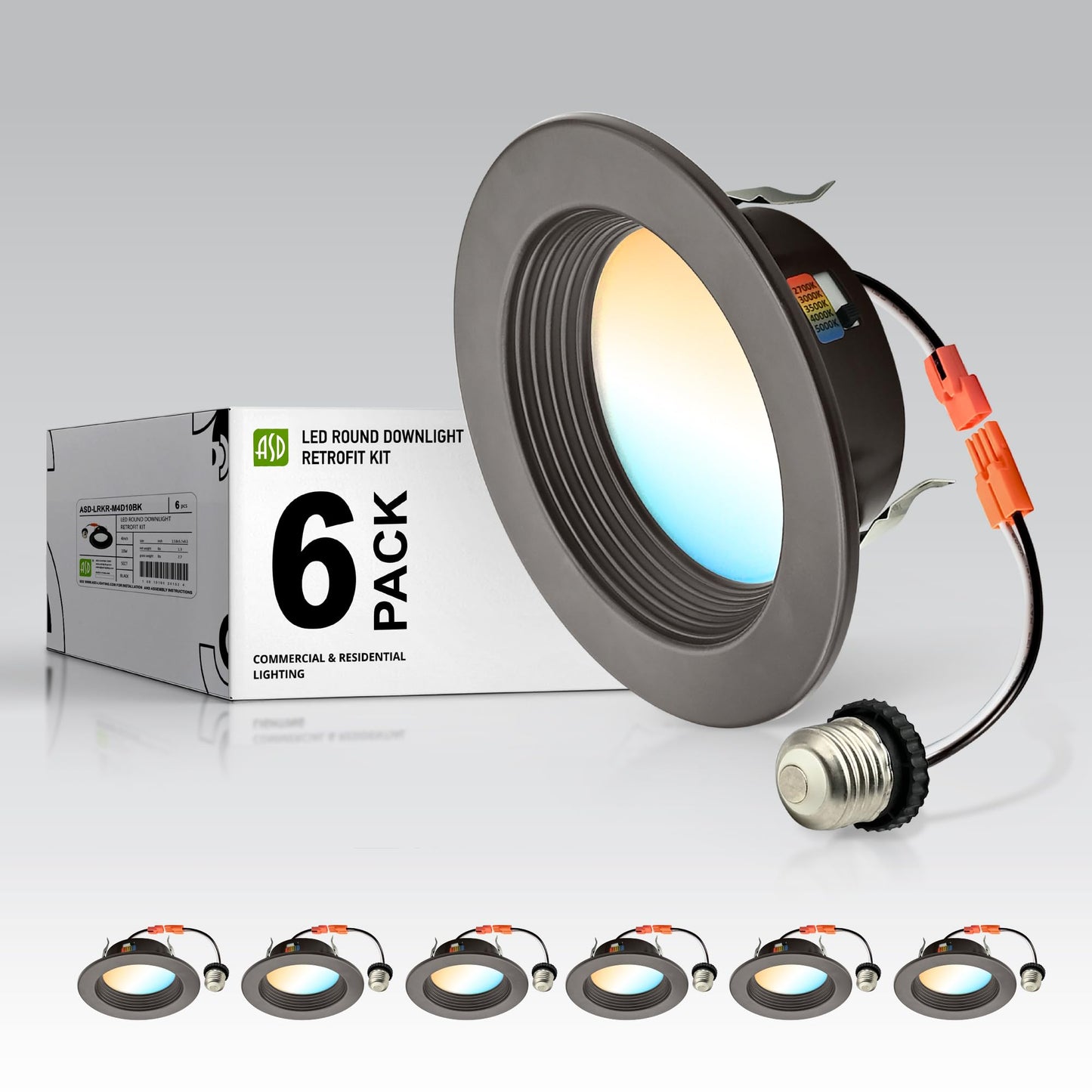 ASD 4 Inch Retrofit LED Recessed Lighting | Metal Trim Bronze 10W 849LM 120V 2700K-5000K Adjustable Ceiling Downlights | Triac D