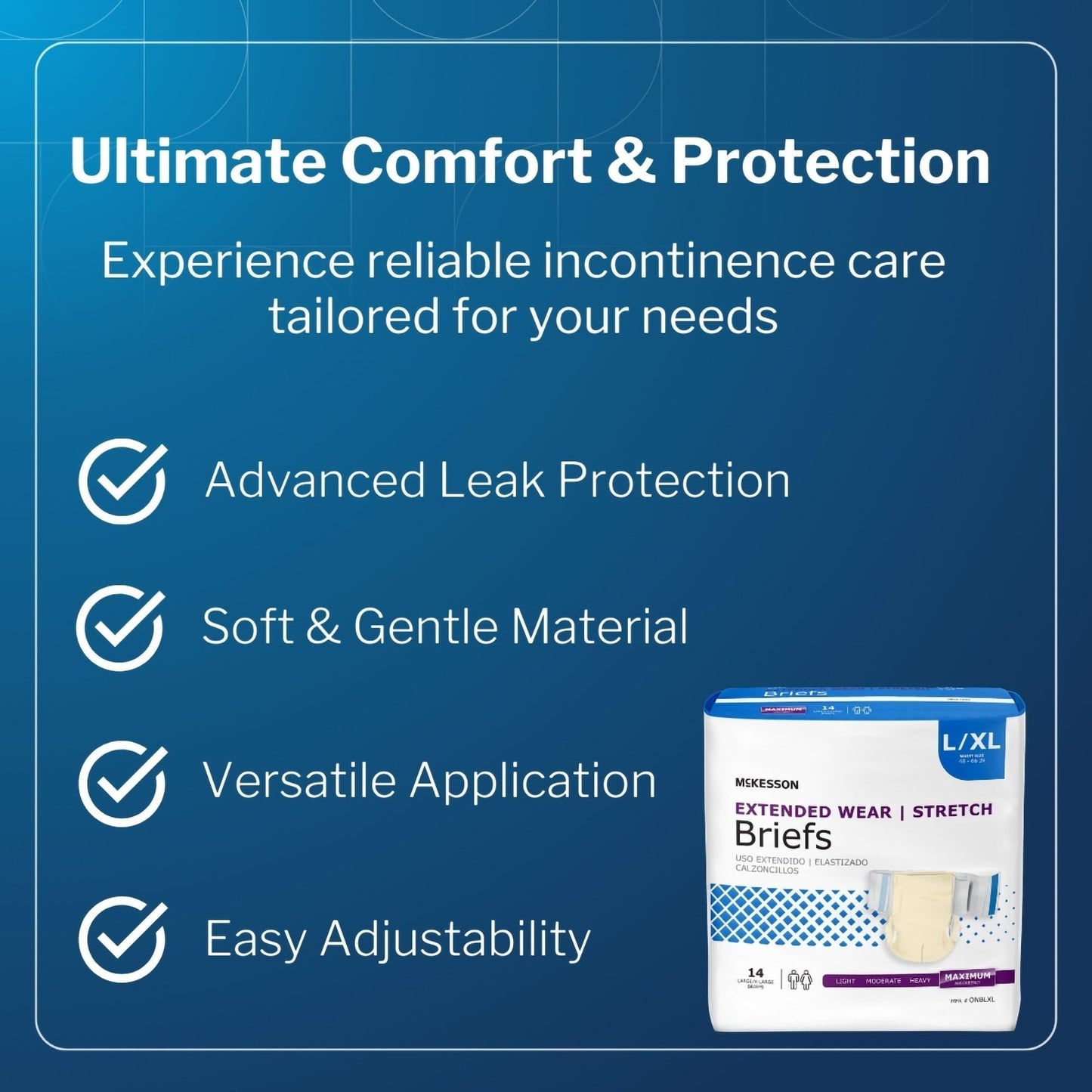 McKesson Extended Wear Stretch Briefs, 56 Count, Size L/XL (48–66 in) – Overnight Adult Diapers with Tabs, Maximum Absorbency, Unisex Disposable Incontinence Briefs for Men and Women