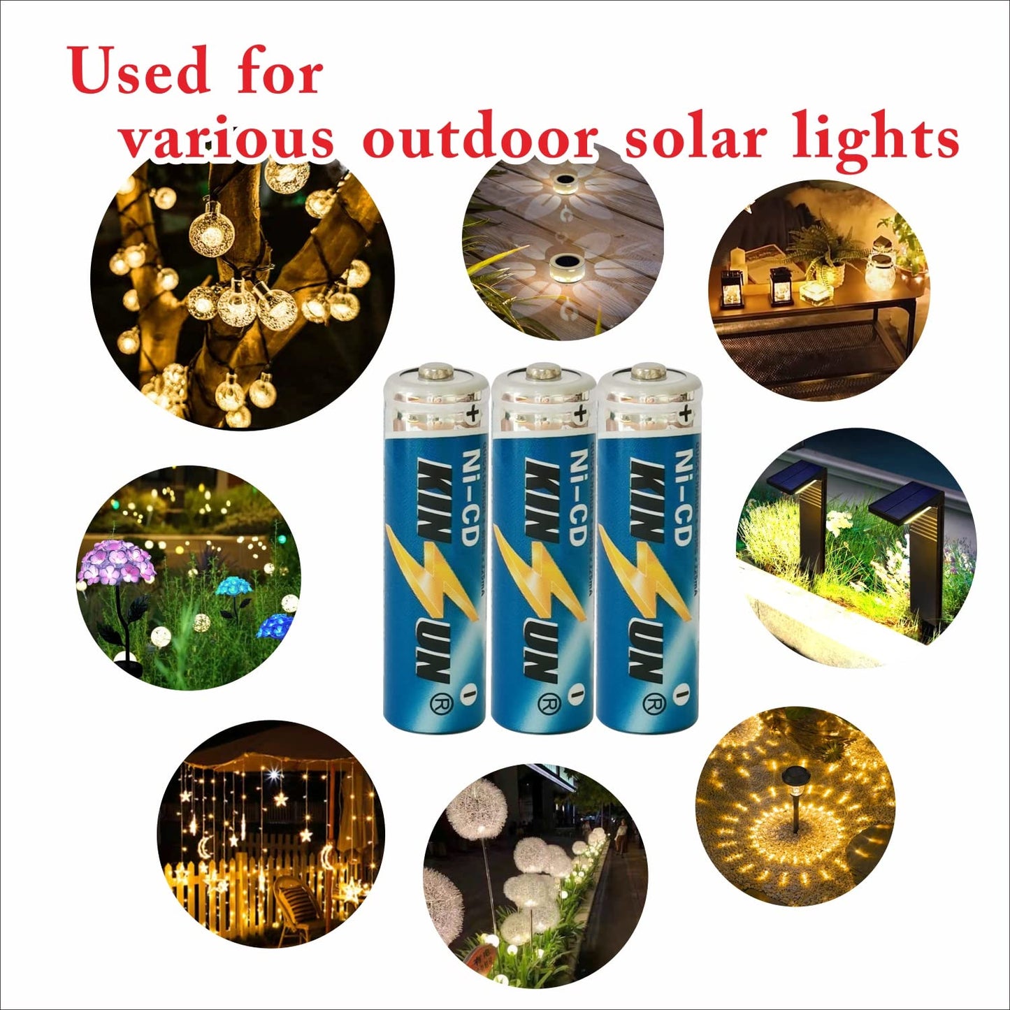 Kinsun 8-Pack Rechargeable Ni-Cd Aa Batteries 1.2V 900Mah For Solar Garden Lights