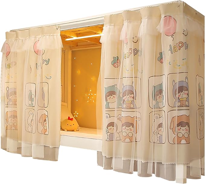 Hoce Bunk Bed Curtain Gauze Bunk Bed Curtains Drapes with Lace Privacy Dorm Bed Canopy for Bottom Twin, 2 Panels
