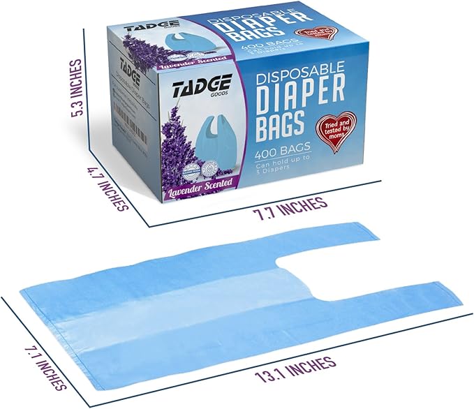 Baby Disposable Diaper Bags 400 Pack - Scented Lavender Odor Absorber Biodegradable Plastic Sacks for Trash - Essential Items for Dirty Diapers - Refill 400 Count