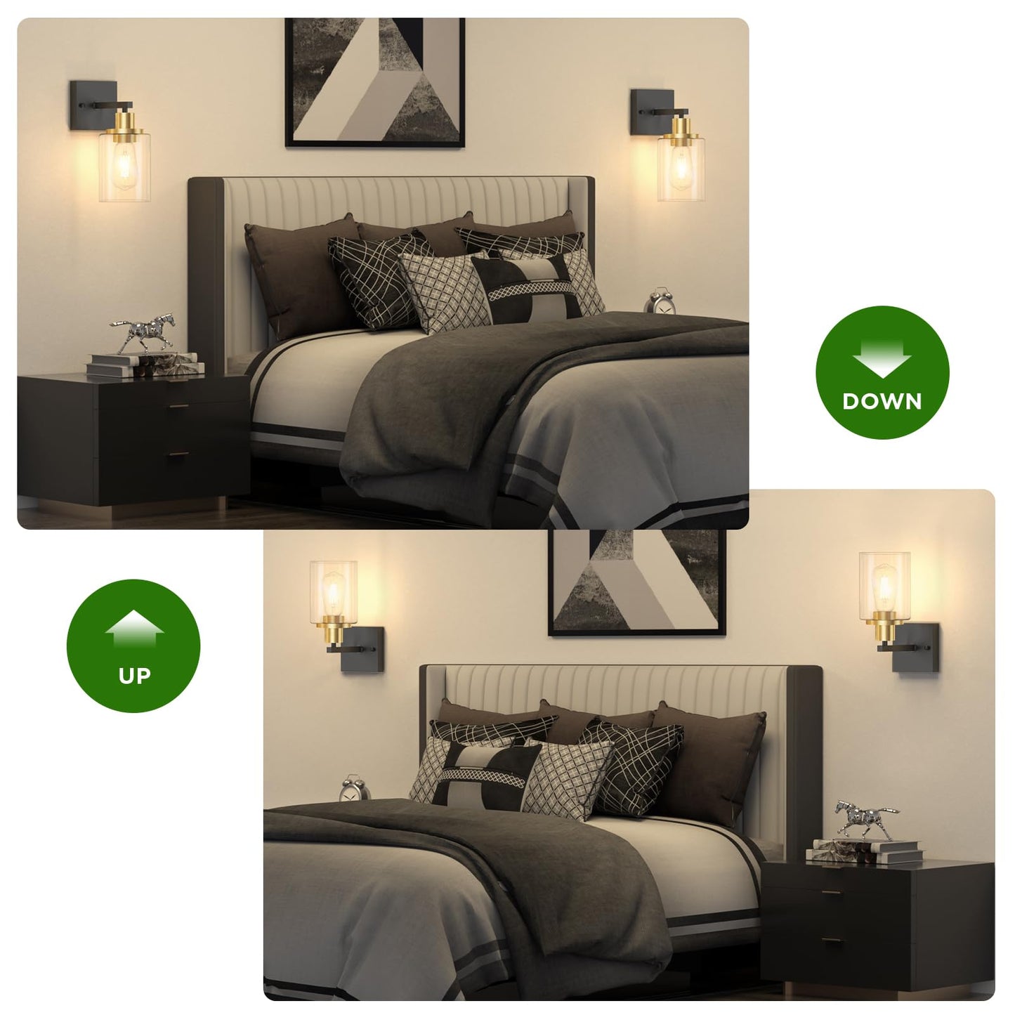 Licperron Wall Sconces Set Of 2, Black & Gold Matte Fixtures With Clear Glass Shade, Model Bg-Glass-Sconce, For Bathroom & Living Room