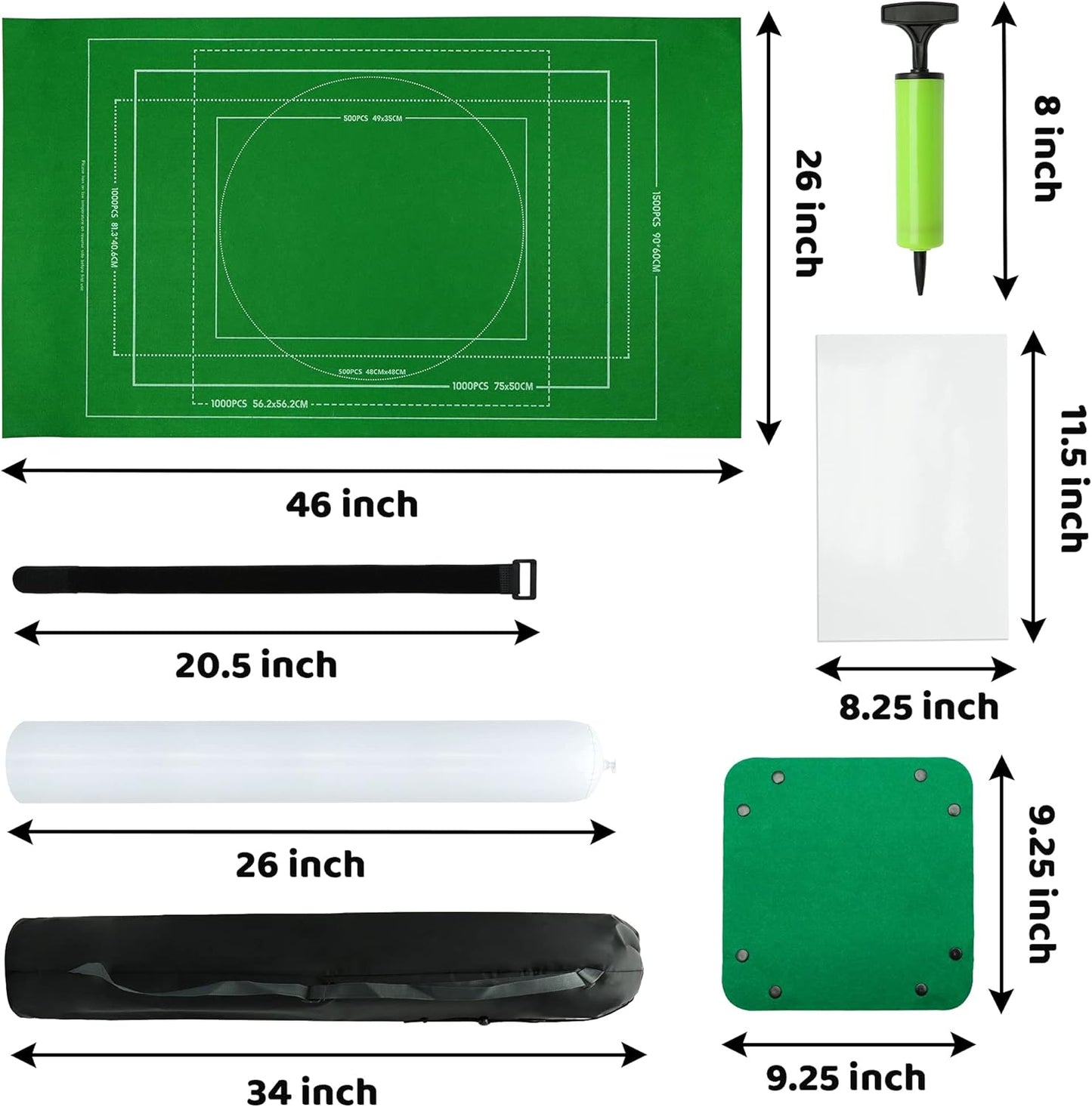 Portable Puzzle Mat Roll Up - with 9 Glue Sheets, Sorting Trays, Hand Pump, Inflatable Tube, and Storage Bag - Perfect for Kids and Adults (Green, 1500pcs)
