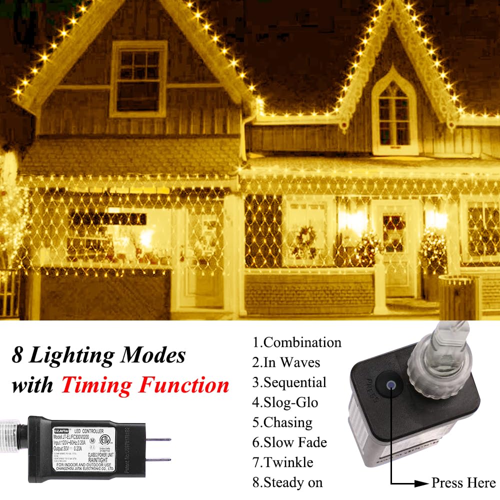 Vicila Net Light Mesh Lights  240Led Timer Tree Warp Fairy Lights Outdoor Pulg In Hanging String Light For Christmas  Halloween  Garden  Walkway  Bushes Decor-9.8Ft X 6.6Ft(Warm White)