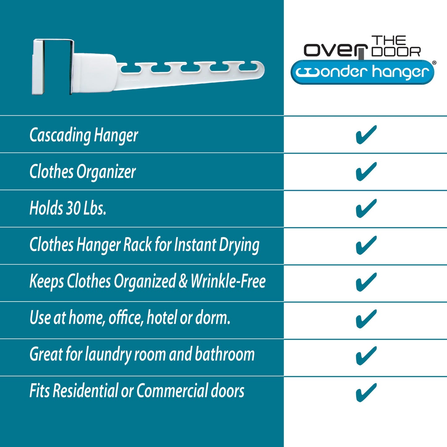 Wonder Hanger Over The Door 2-Pack Organizer for Clothes Hangers, Space-Saving Cascading Hanger Hooks, White