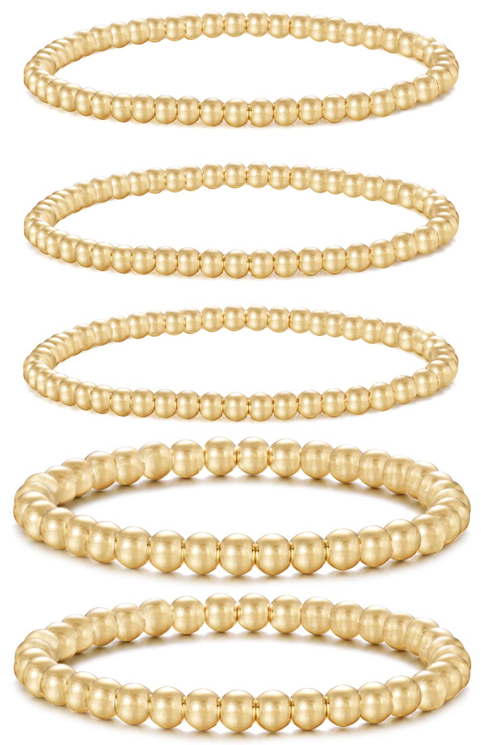 Badu Worn Gold Bead Bracelet for Women Worn Gold Plated Bead Ball Bracelet Stretchable Elastic Hypoallergenic Bohemian Stackable