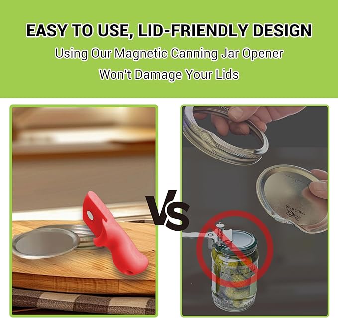 2pcs Canning Jar Opener with Magnets Mason Jar Opener Canning Tool Releases Vacuum Seal on Wide Mouth and Regular Mouth Lids (Red)