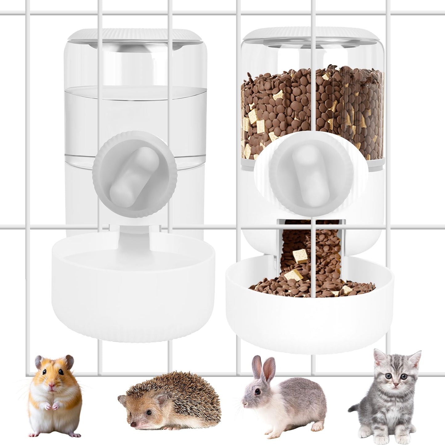 Rabbit Water Food Dispenser, Rabbit Feeders for Cages,Hanging Automatic Cat Food & Water Dispenser for Hamsters, Kittens, Chinchillas, Dutch Pigs, Ferrets,Bunny (Gray),