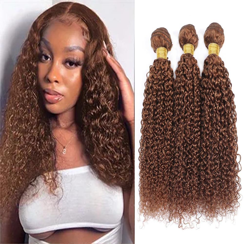 Lagalaga Bundles Human Hair 22 24 26 Inch Jerry Curly Wave 30 Color Light Brown Human Hair Bundles Unprocessed Brazilian Virgin
