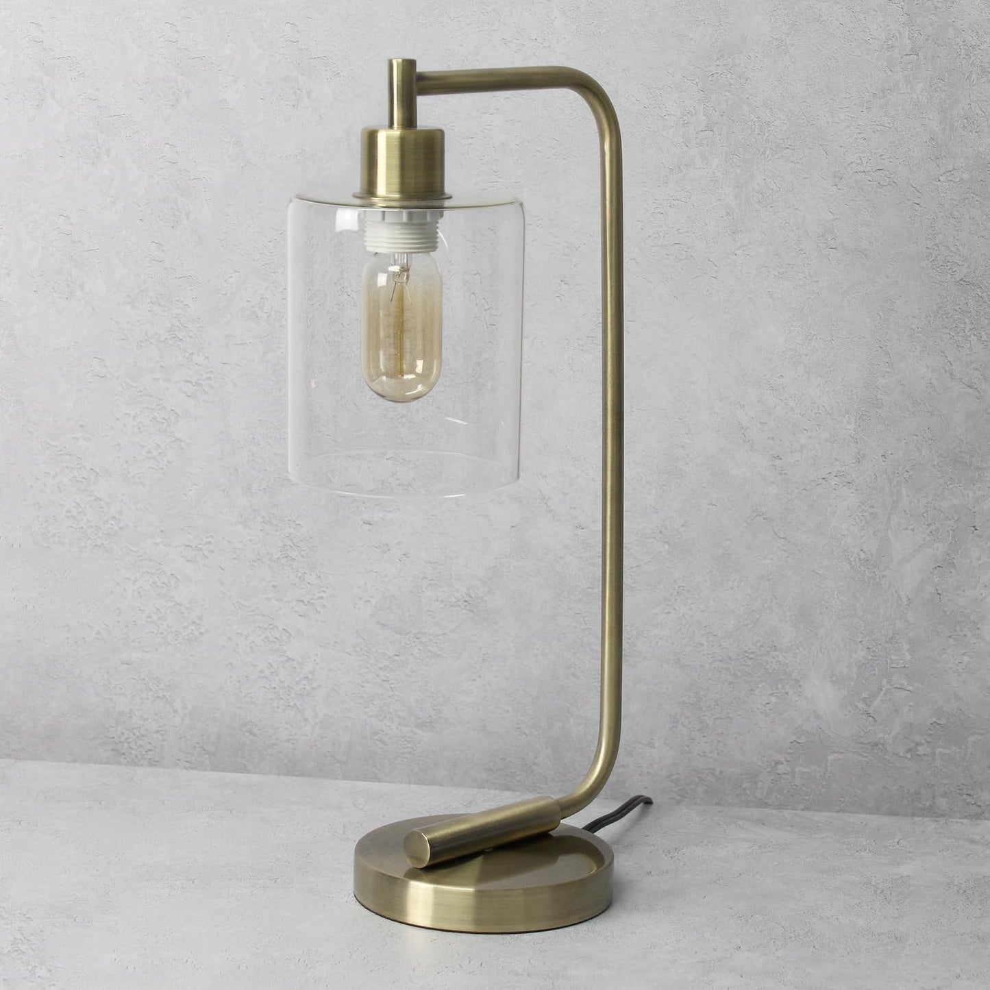 Simple Designs Industrial Vintage Lantern Table Lamp, Iron, 18.8in, Antique Brass, Model LD1036-ABS