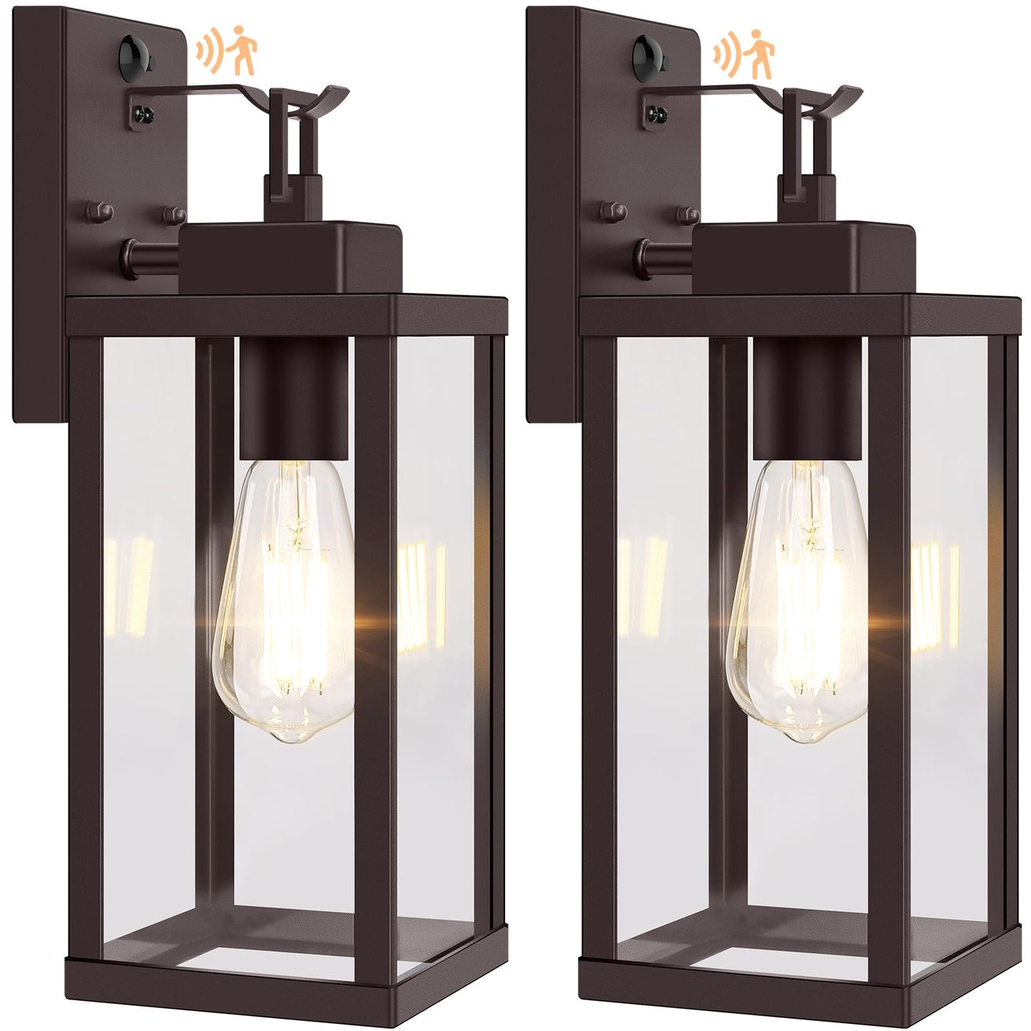 Beslowe 14  Upgraded Motion Sensor Outdoor Wall Lights  Dusk To Dawn Porch Lights Outdoor Wall Sconces  3 Lighting Modes Exterior Lighting Fixtures With Hooks  Brown Outside Lights For House  2-Pack