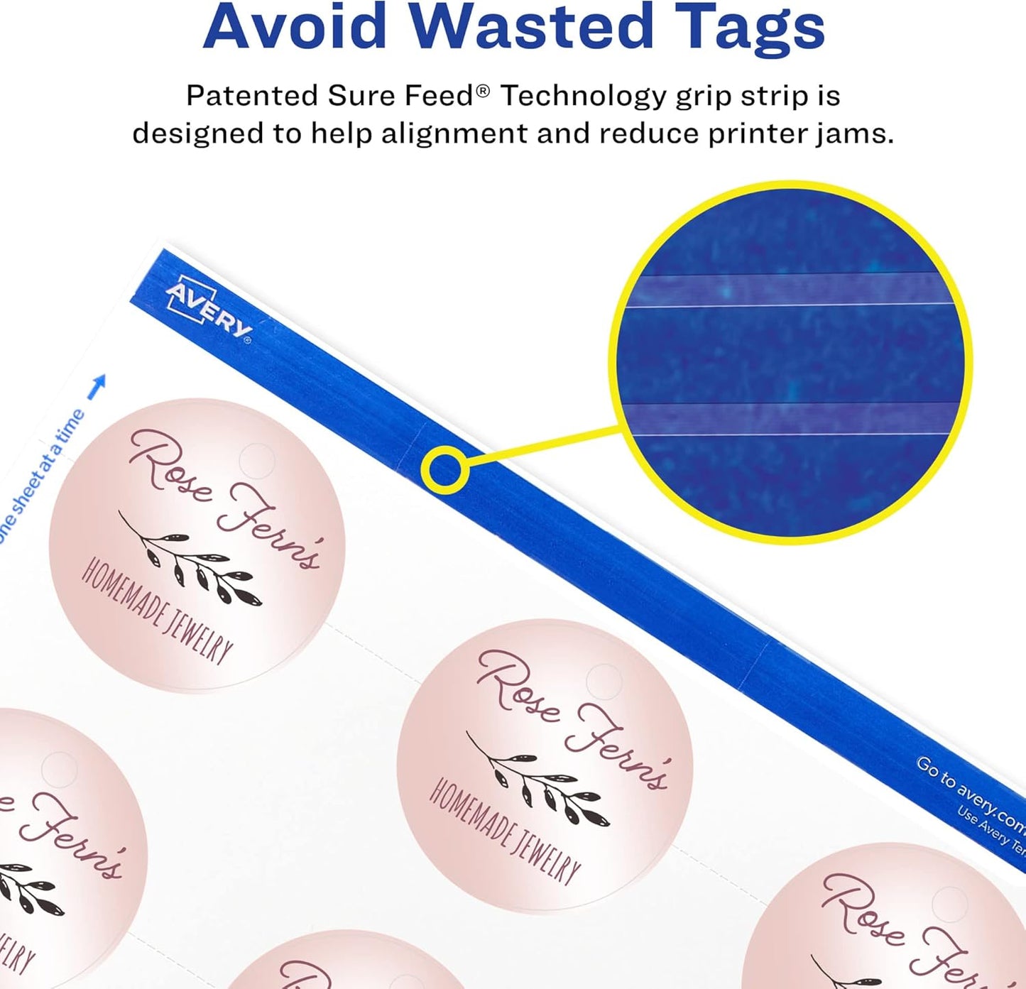 Avery Round Tags, Sure Feed Technology, 2" Diameter, Matte White, Strings Included, 120 Total, Print-to-The-Edge, Laser/Inkjet Printable (80512)